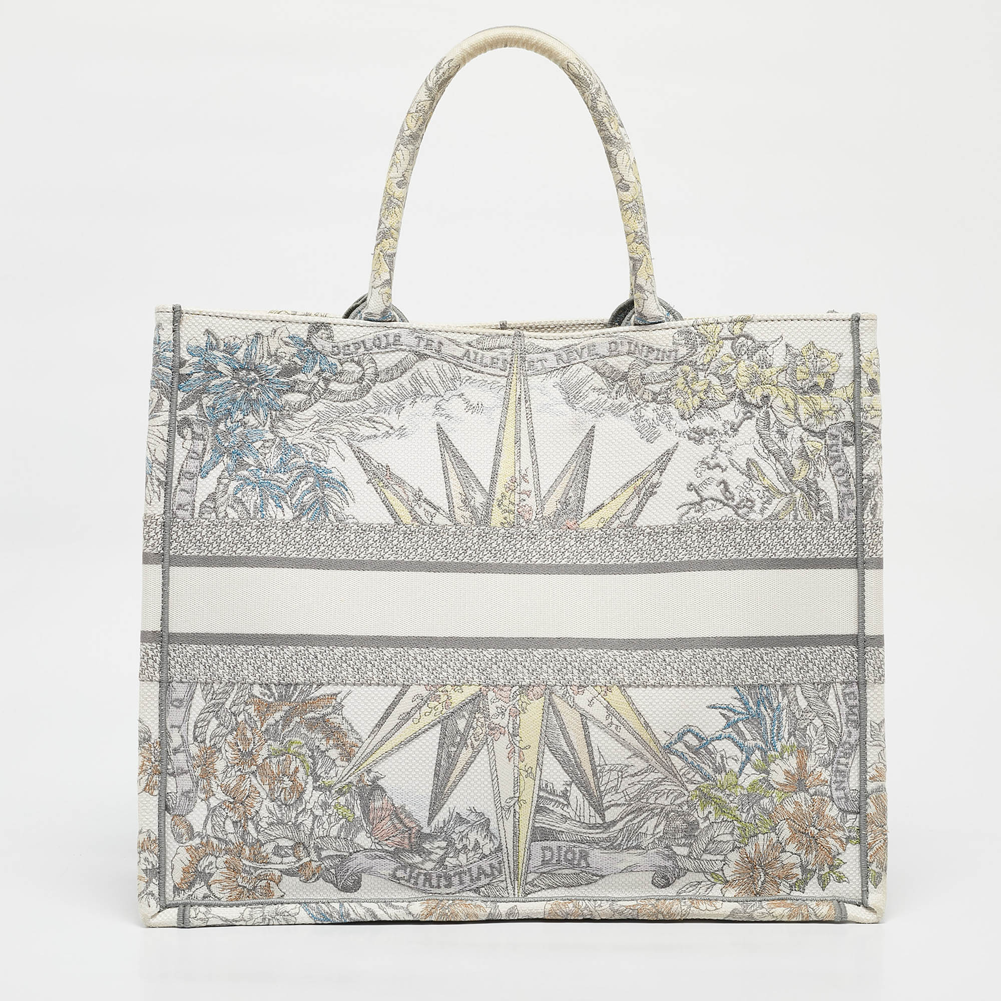 Dior Grey/Multicolor Embroidered Canvas Lucky Star Large Book Tote 