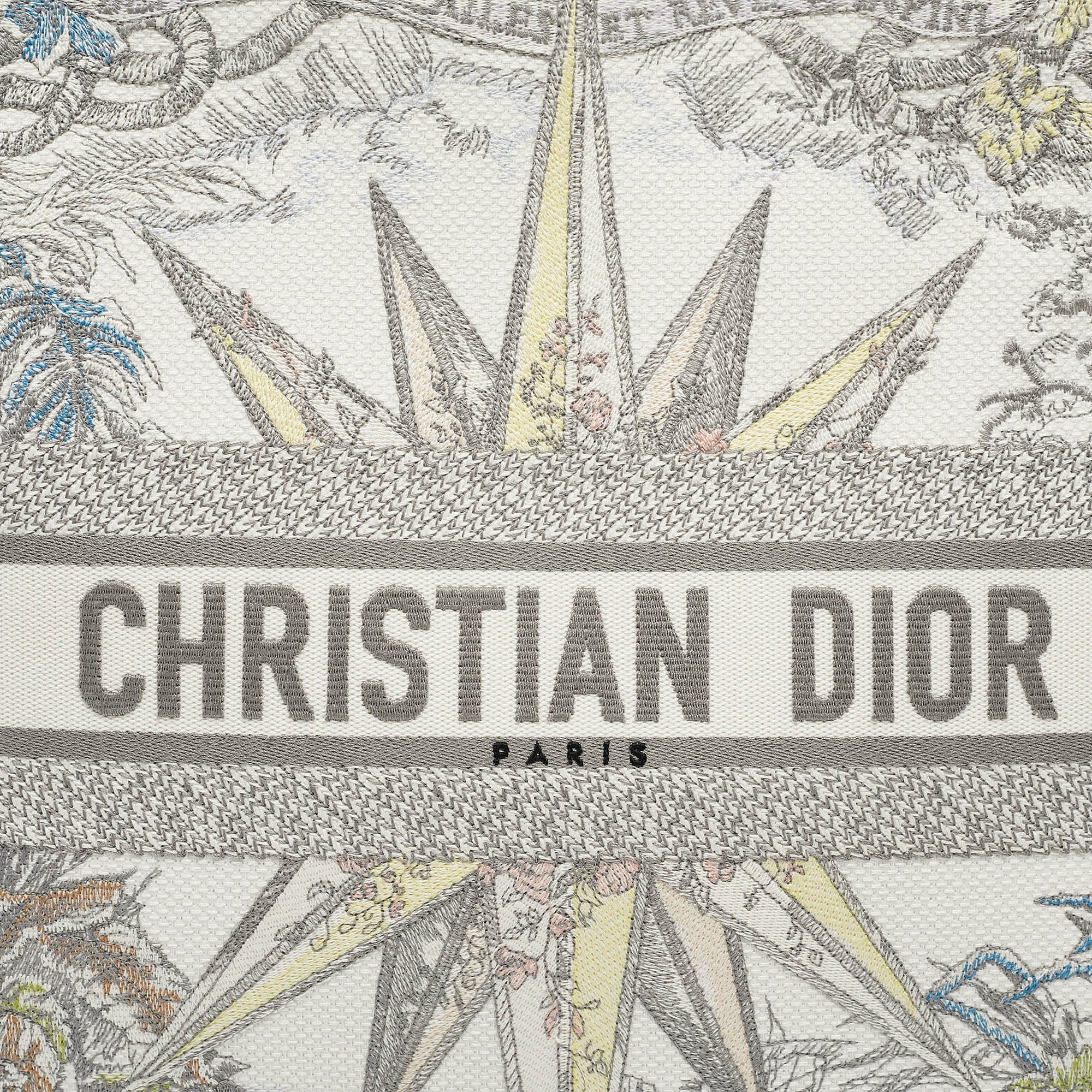 Dior Grey/Multicolor Embroidered Canvas Lucky Star Large Book Tote 