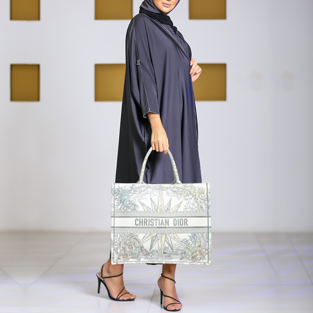 Dior Grey/Multicolor Embroidered Canvas Lucky Star Large Book Tote 