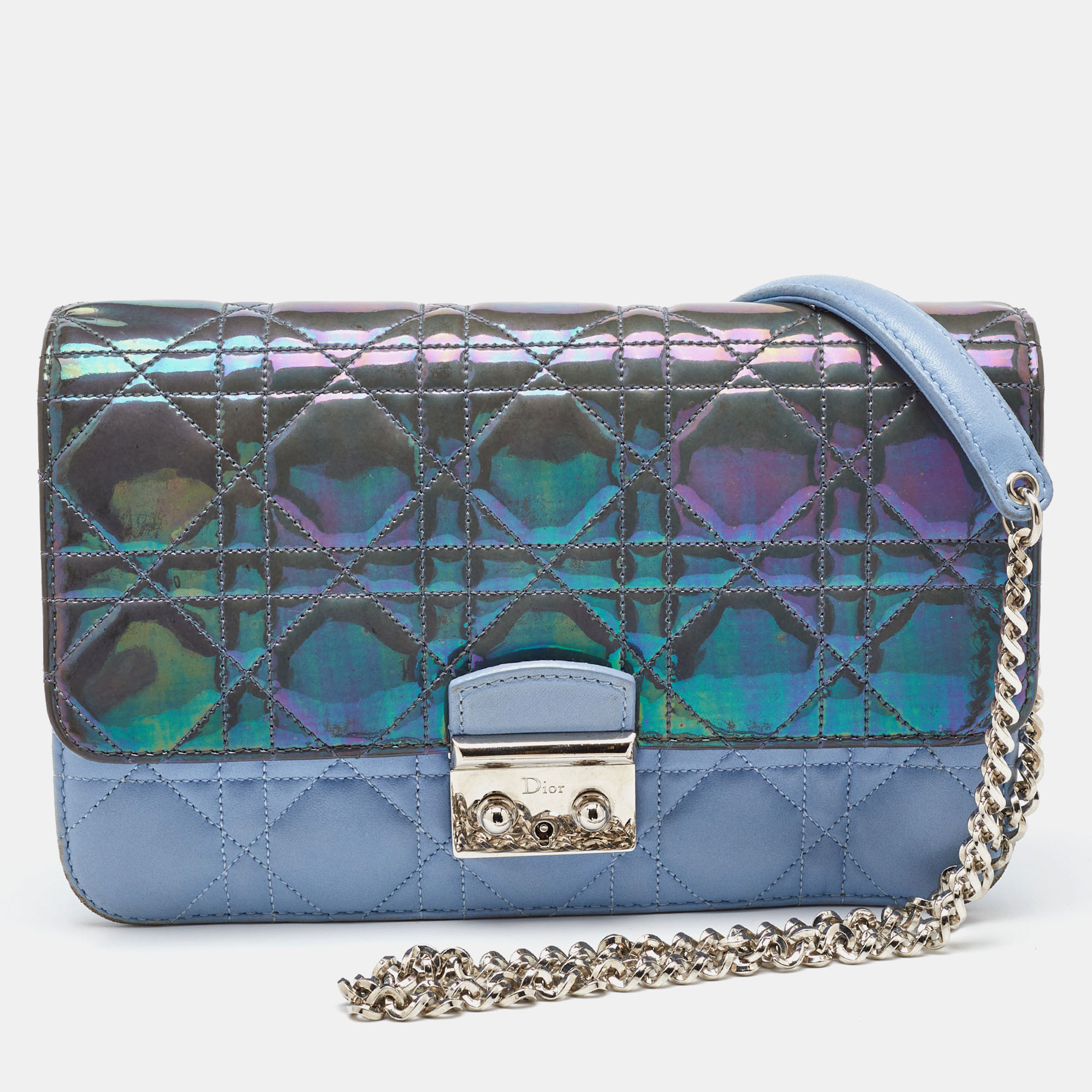 

Dior Metallic/Sky Blue Cannage Leather Miss Dior Promenade Chain Bag