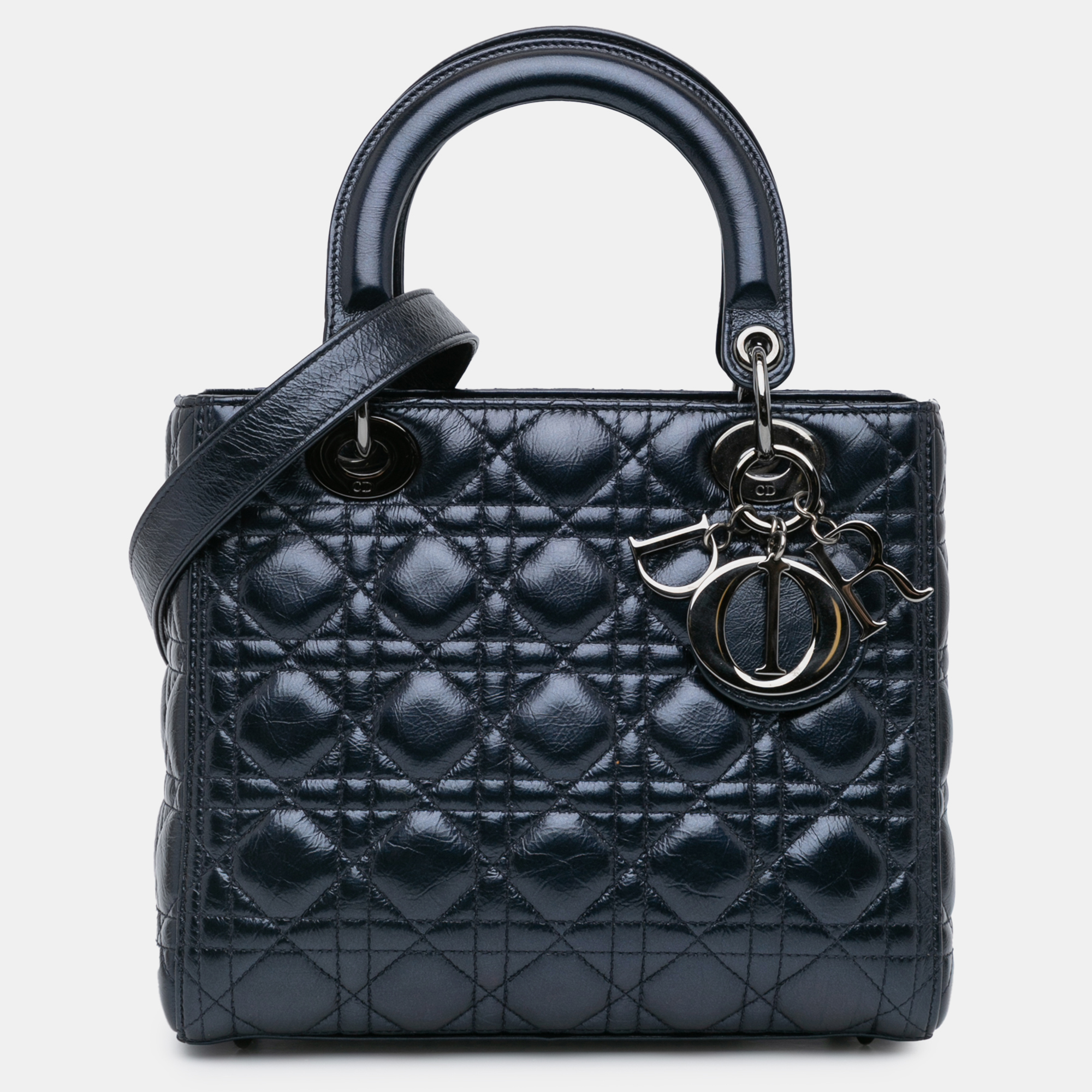 

Dior Navy Blue Medium Crinkled Calfskin Cannage Lady Dior