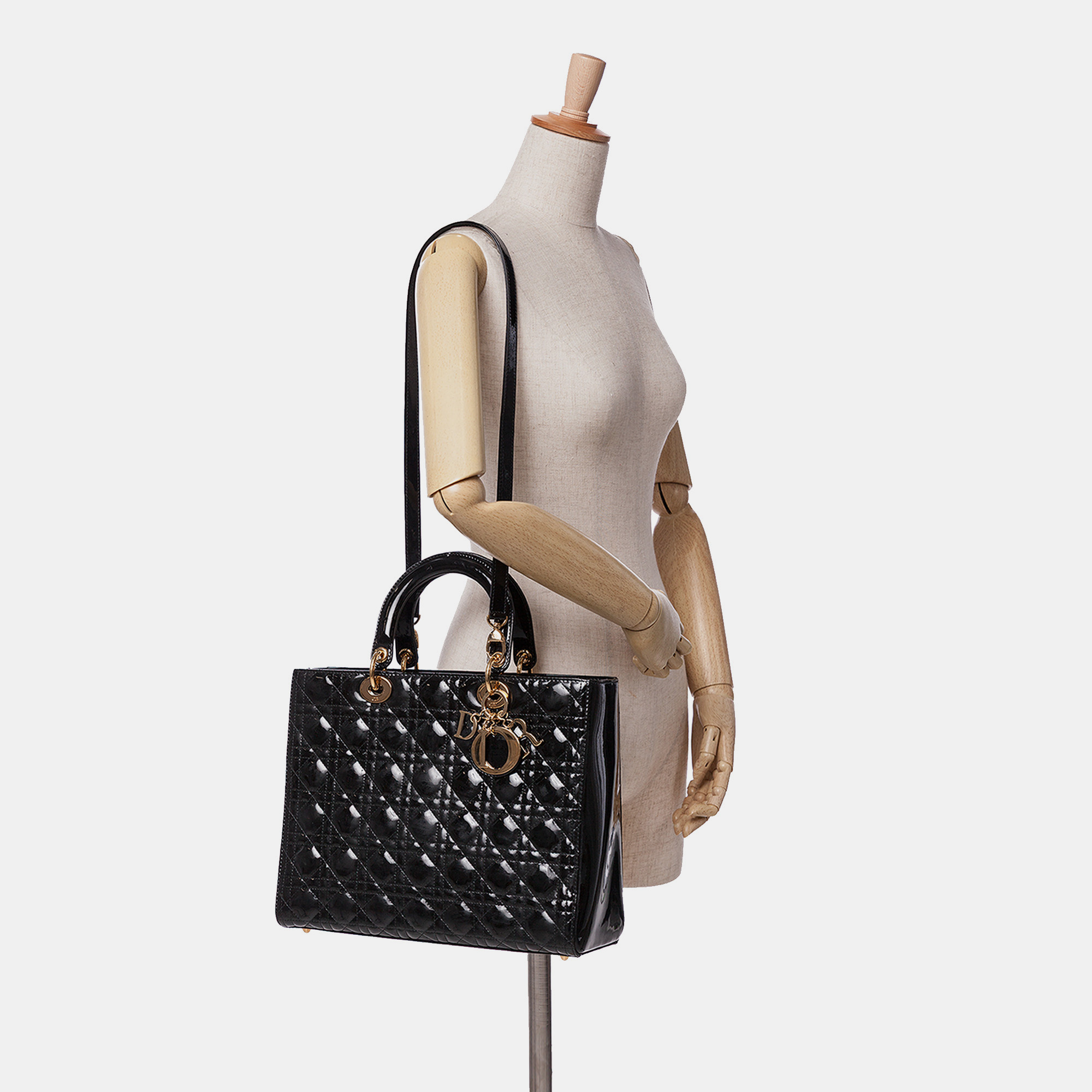 Dior Black Large Patent Cannage Lady Dior 