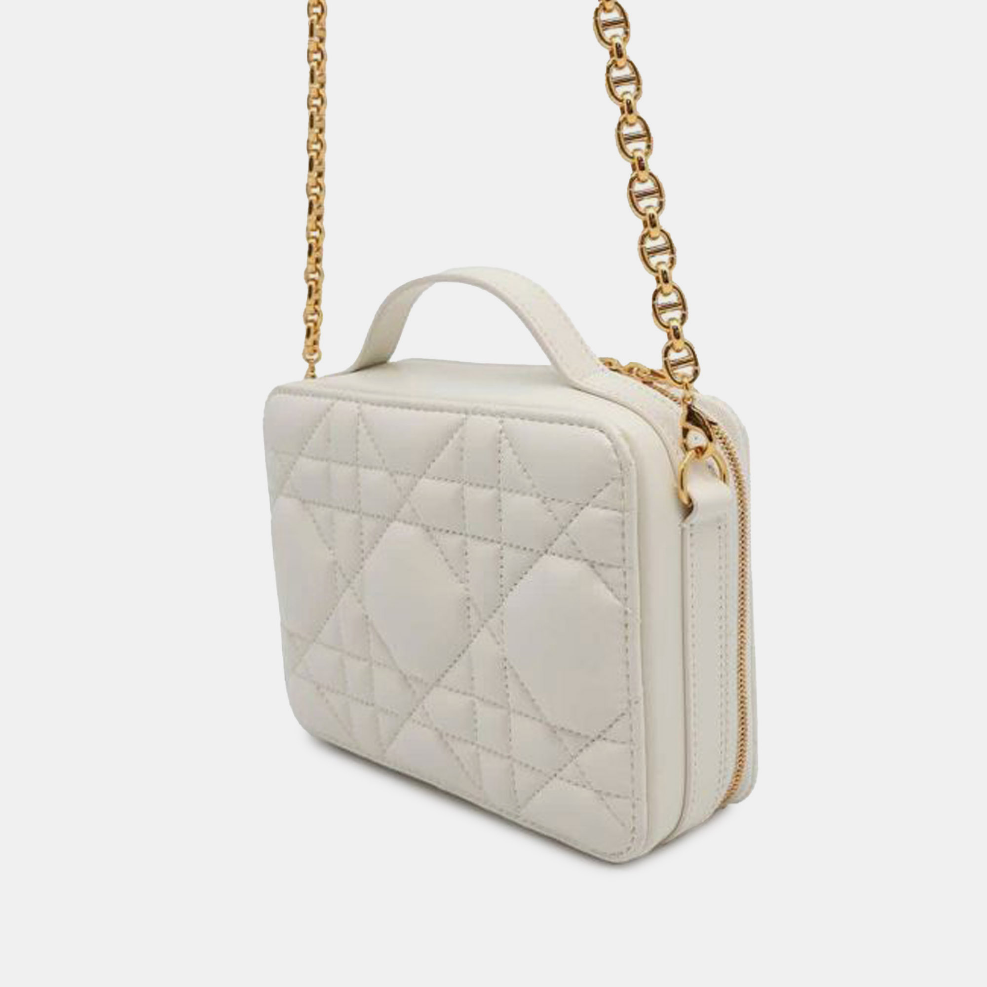 Dior White Caflskin Macrocannage Caro Box Bag 
