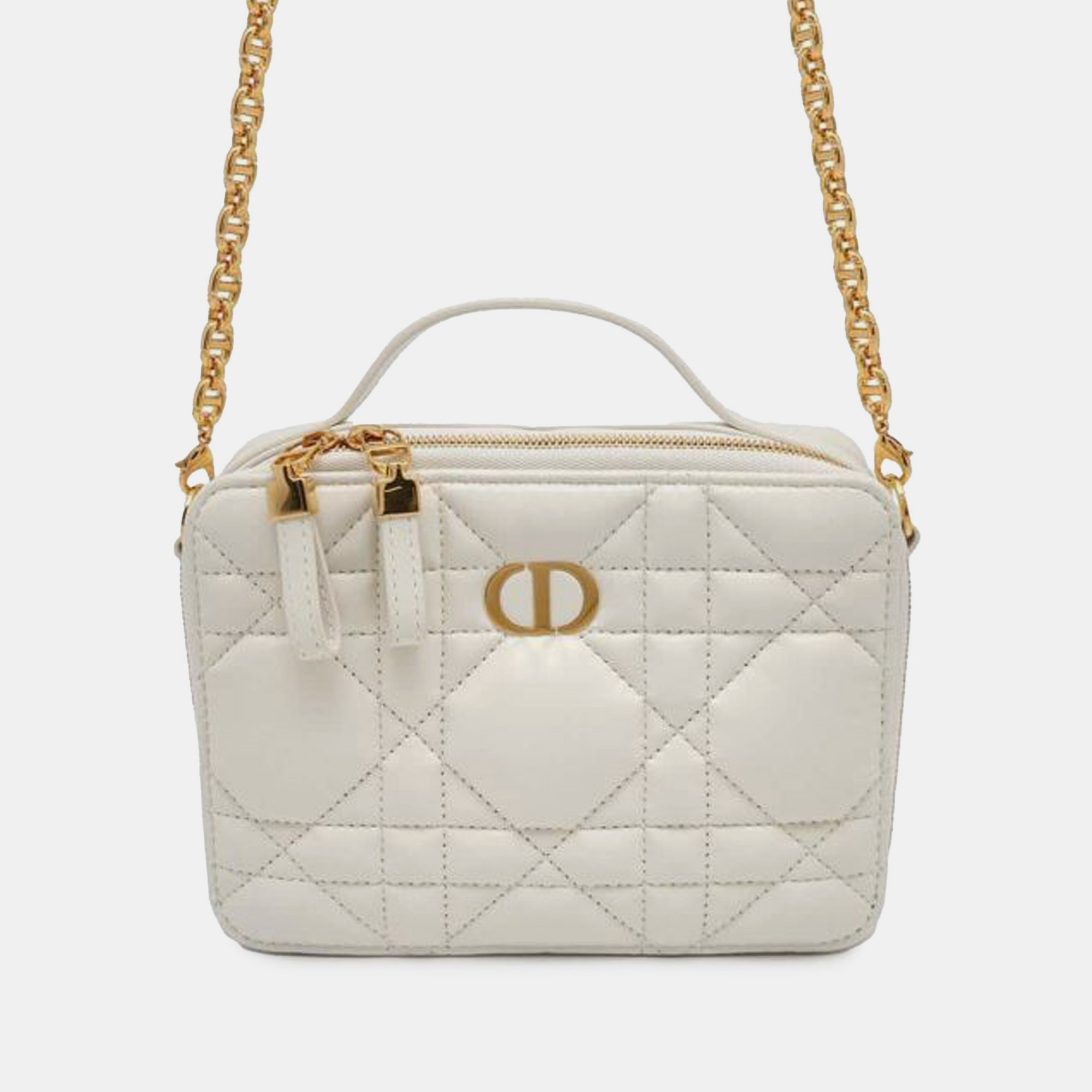 

Dior White Caflskin Macrocannage Caro Box Bag