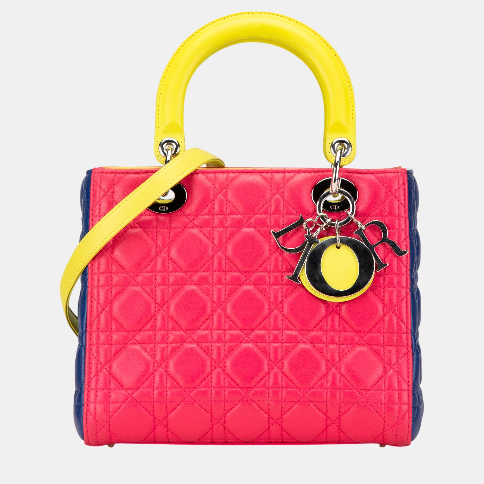 

Dior Pink Medium Tricolor Lambskin Cannage Lady Dior