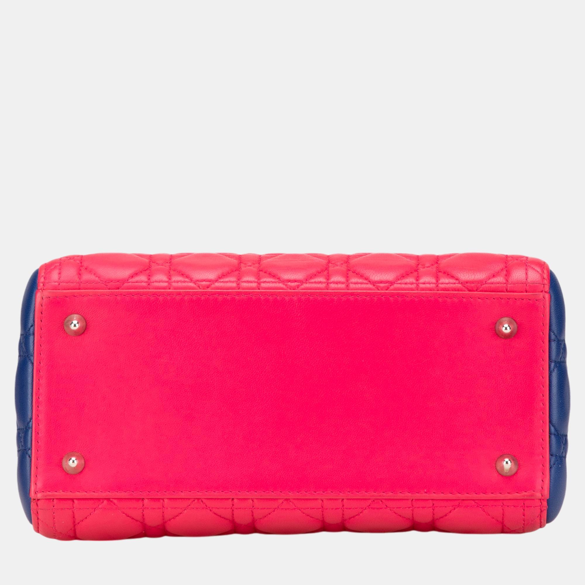 Dior Pink Medium Tricolor Lambskin Cannage Lady Dior Tote 