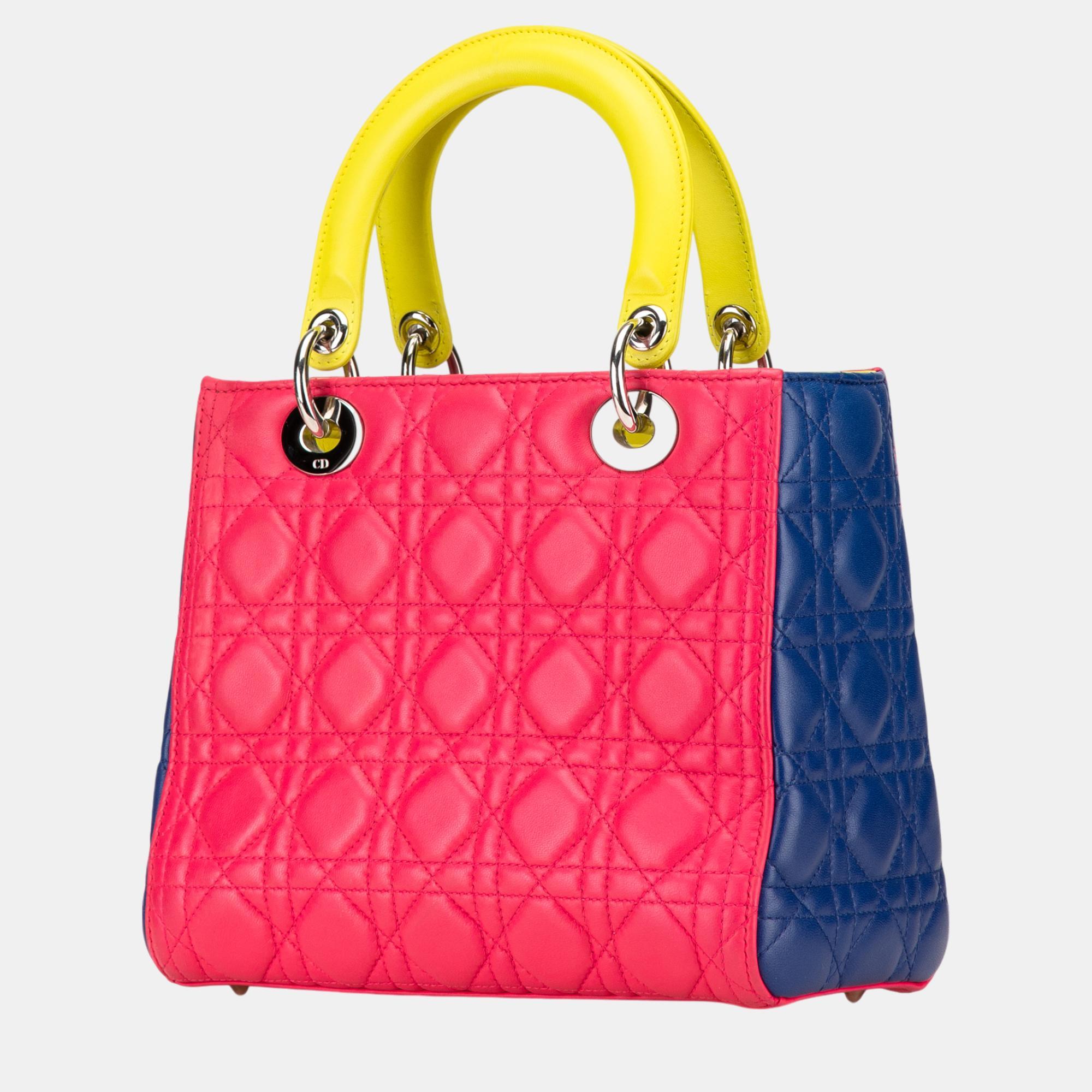 Dior Pink Medium Tricolor Lambskin Cannage Lady Dior Tote 