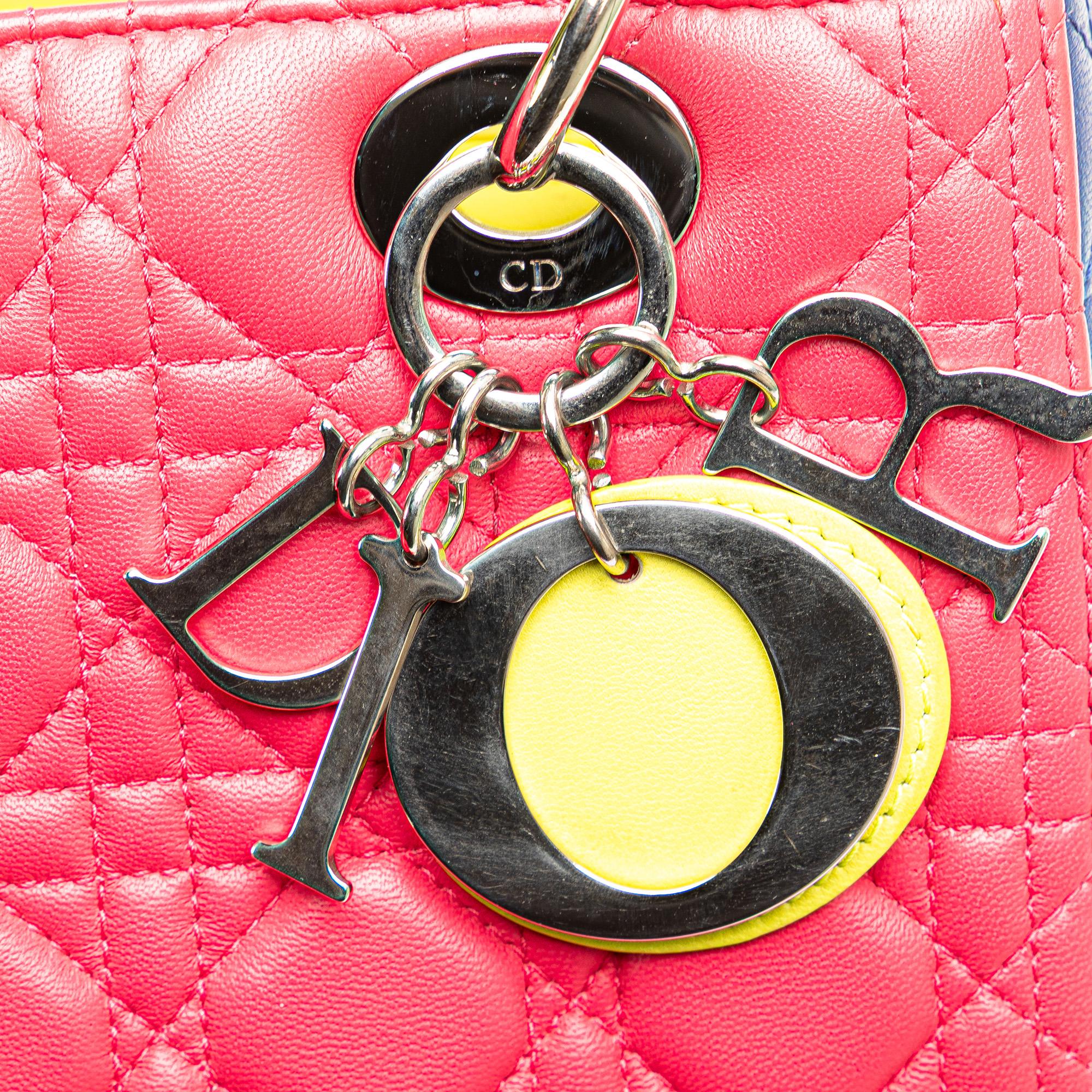 Dior Pink Medium Tricolor Lambskin Cannage Lady Dior Tote 