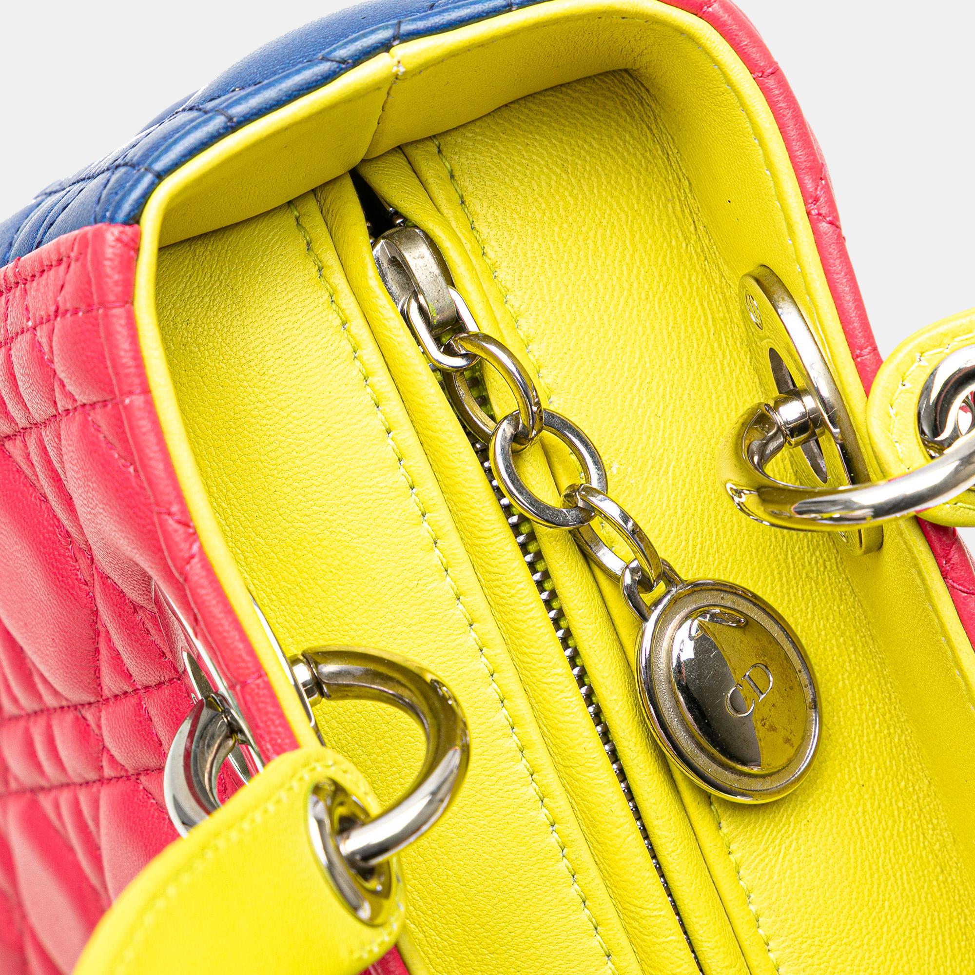 Dior Pink Medium Tricolor Lambskin Cannage Lady Dior Tote 