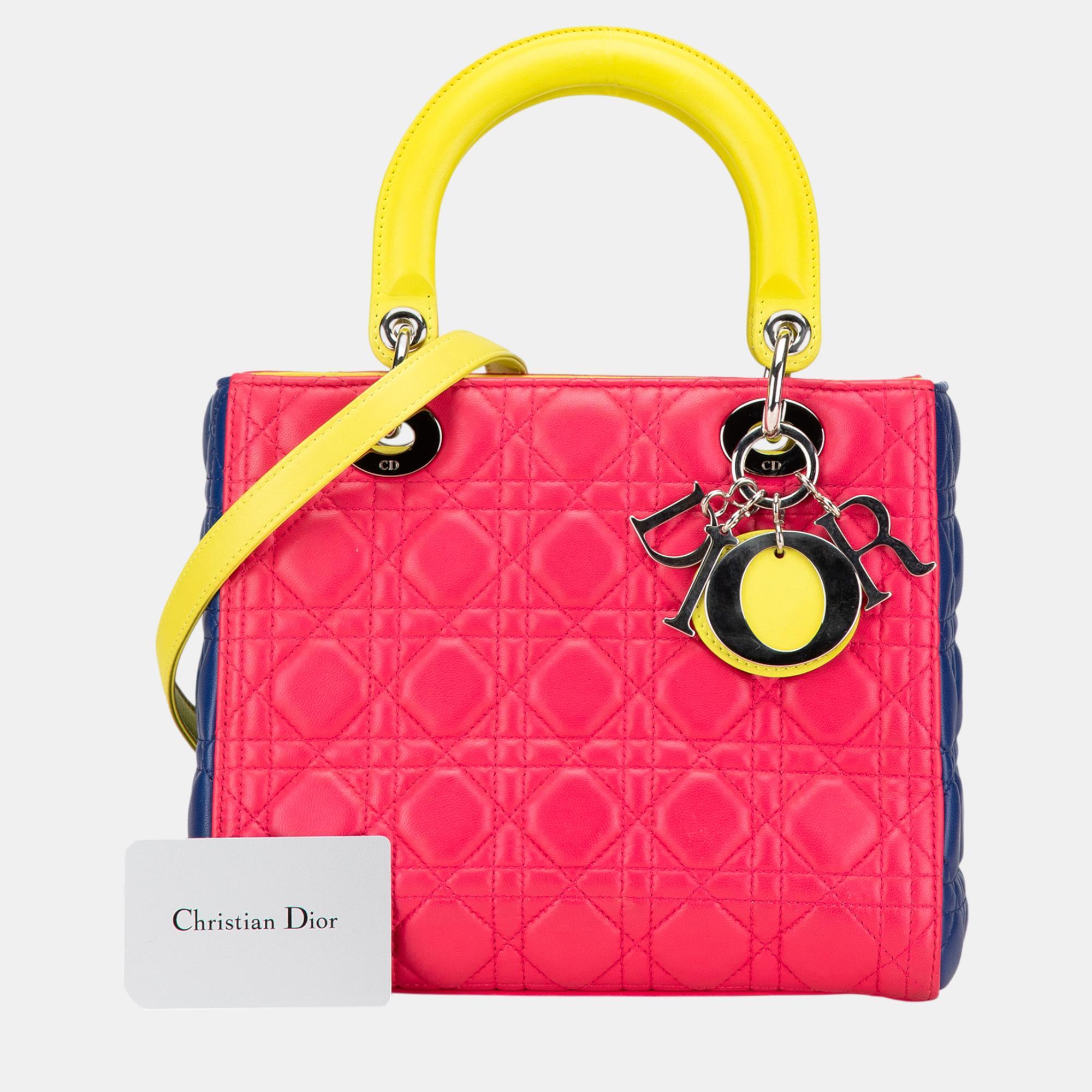 Dior Pink Medium Tricolor Lambskin Cannage Lady Dior Tote 