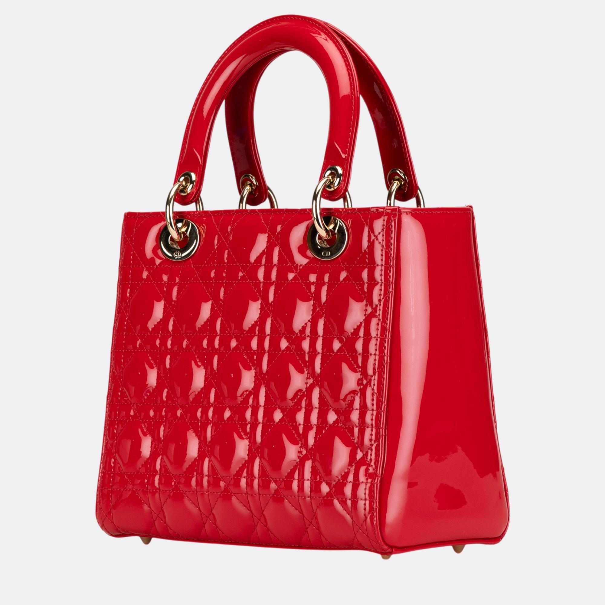 Dior Red Medium Patent Cannage Lady Dior 