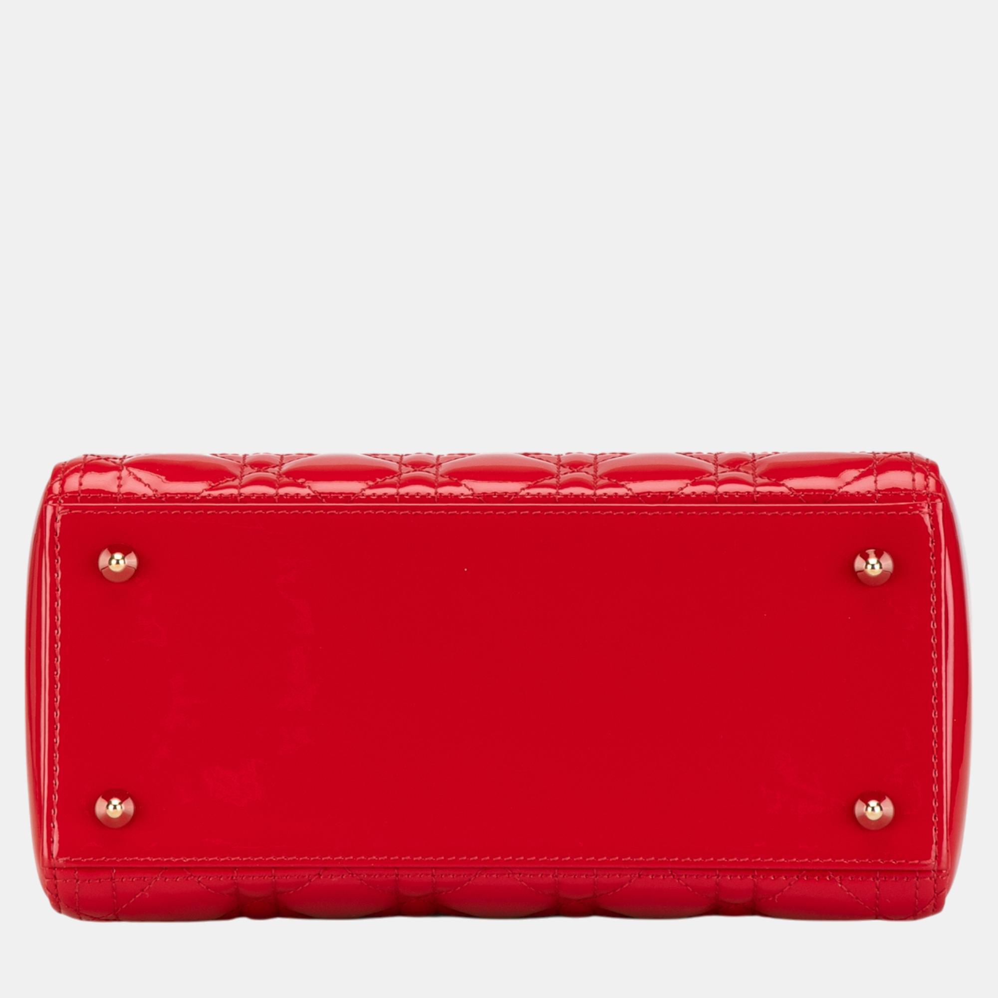 Dior Red Medium Patent Cannage Lady Dior 