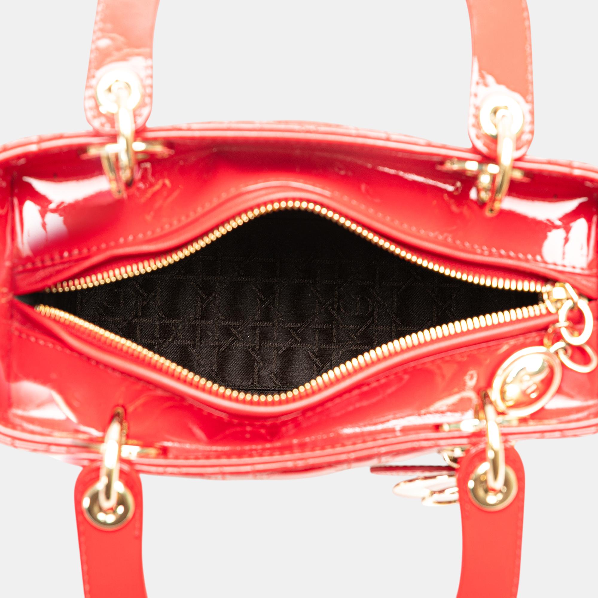 Dior Red Medium Patent Cannage Lady Dior 