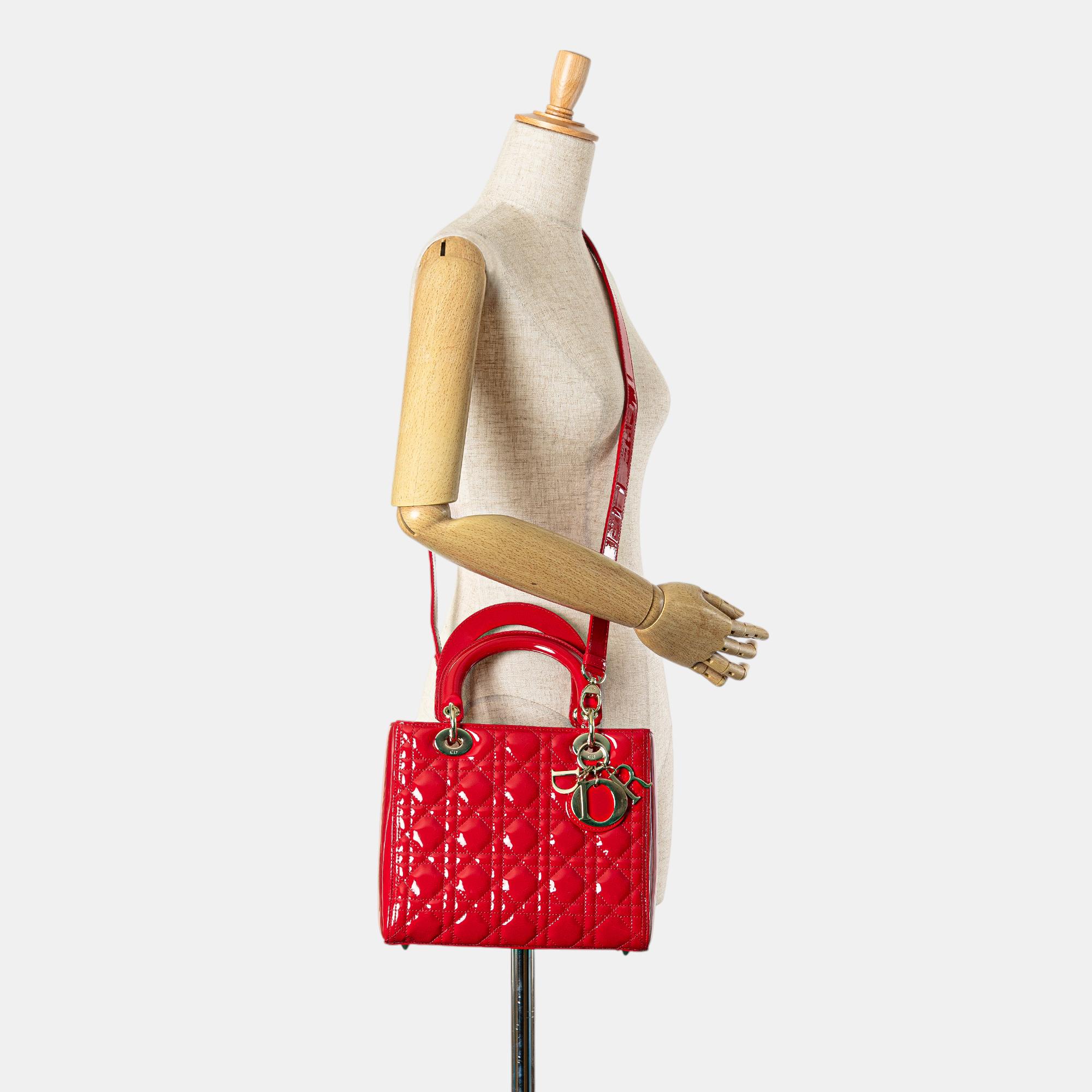 Dior Red Medium Patent Cannage Lady Dior 