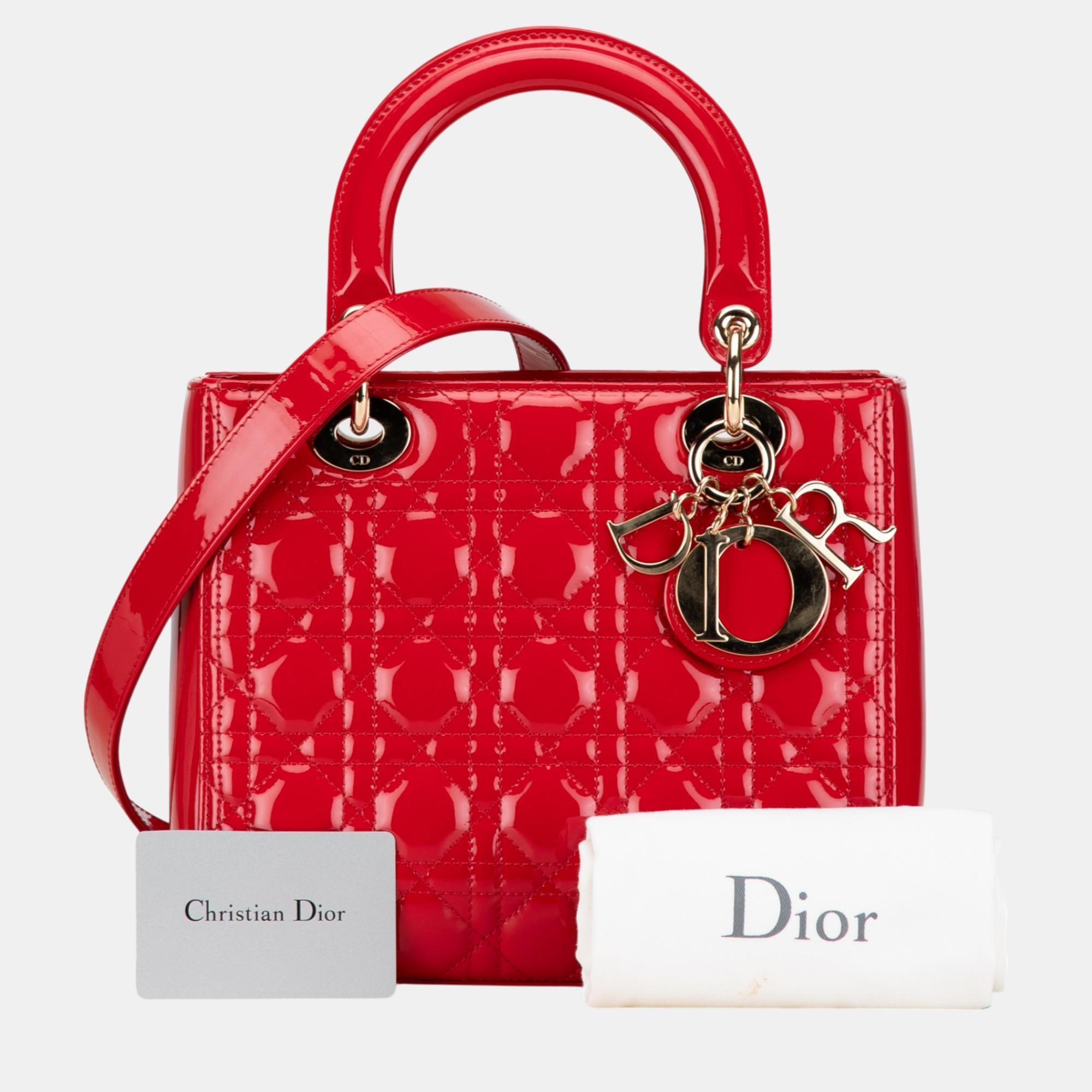 Dior Red Medium Patent Cannage Lady Dior 