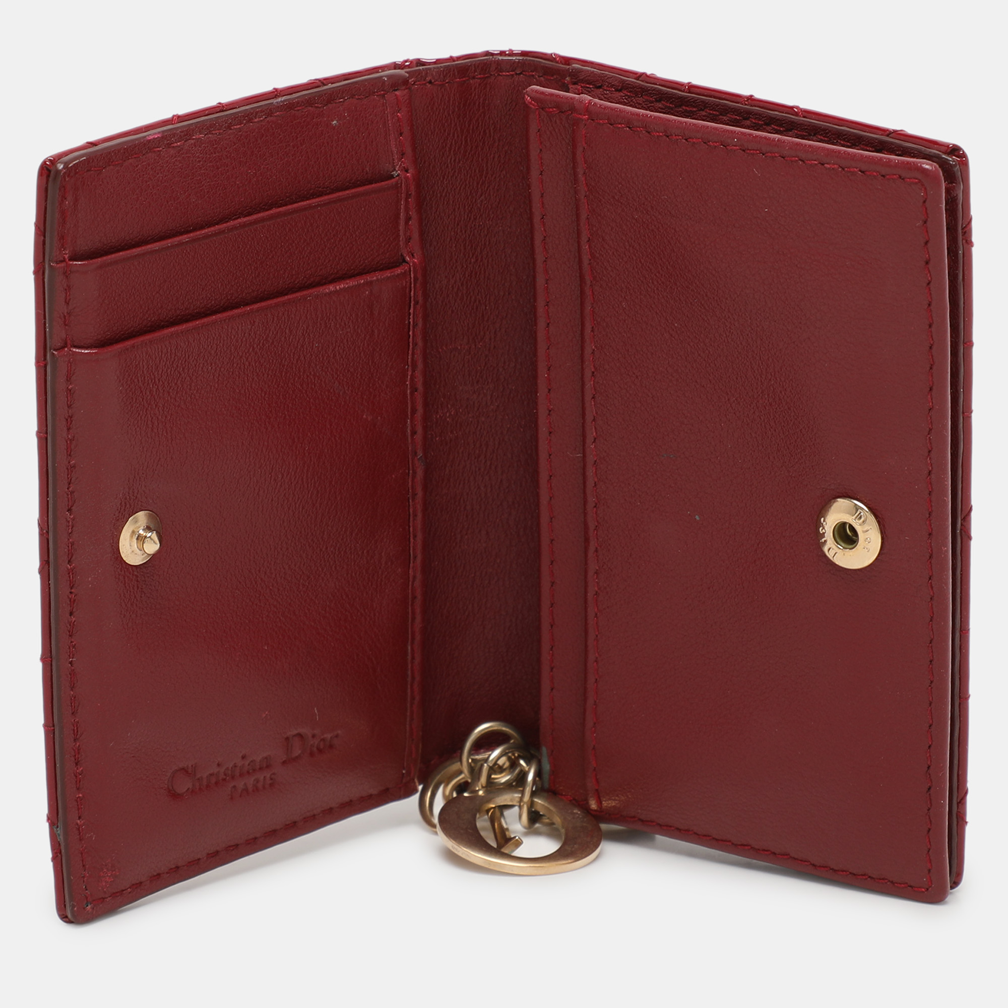 Dior Red Patent Leather Lady Dior Card Holder 