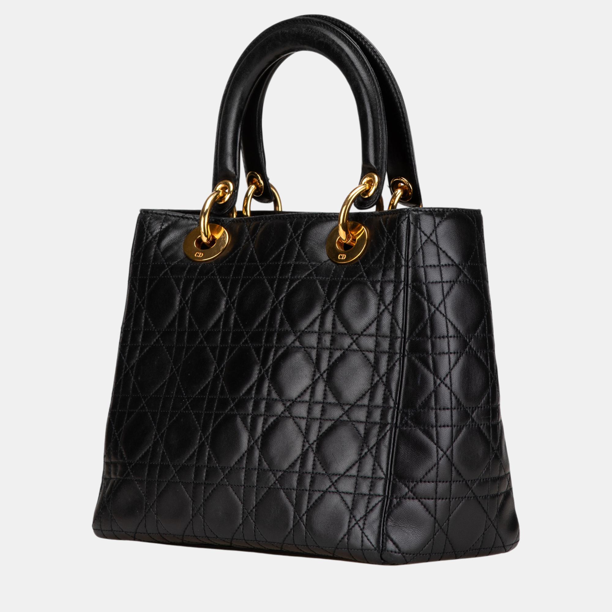 Dior Black Medium Lambskin Cannage Lady Dior 