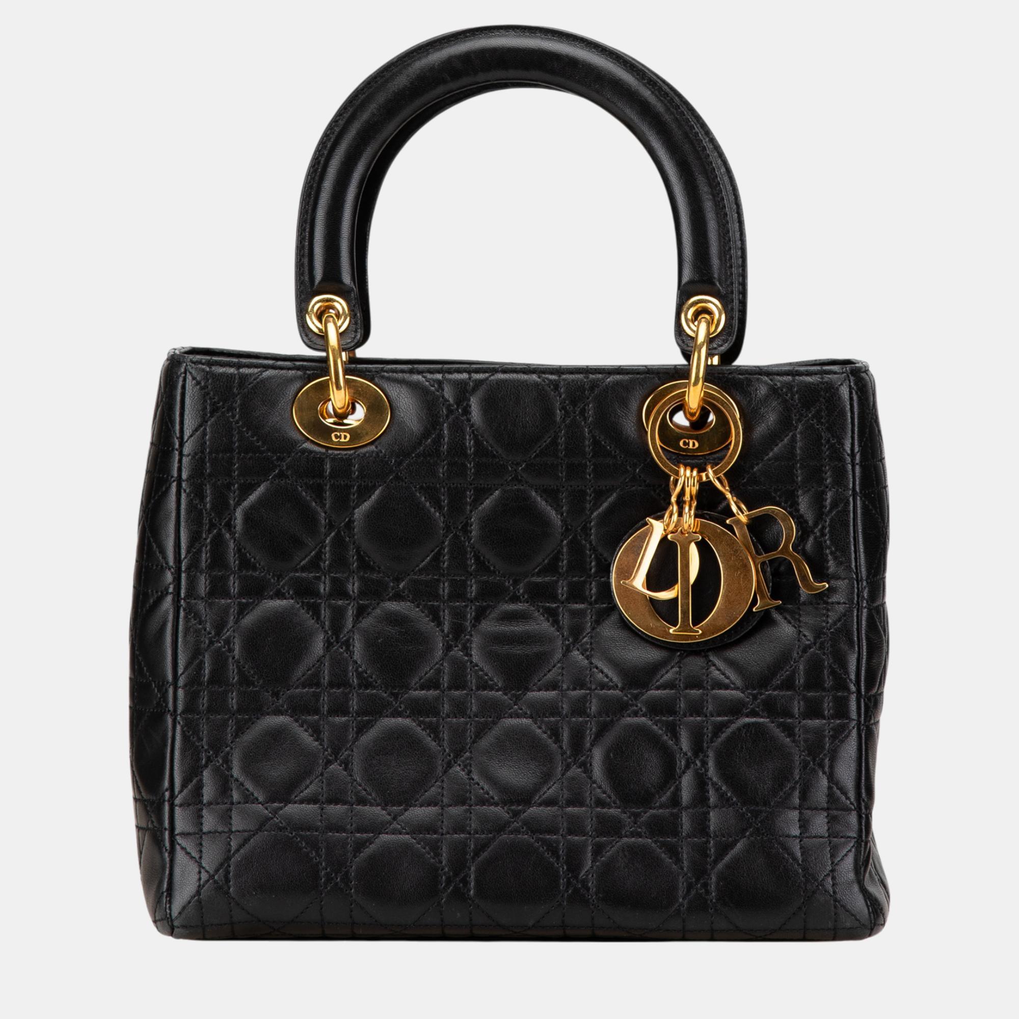 

Dior Black Medium Lambskin Cannage Lady Dior