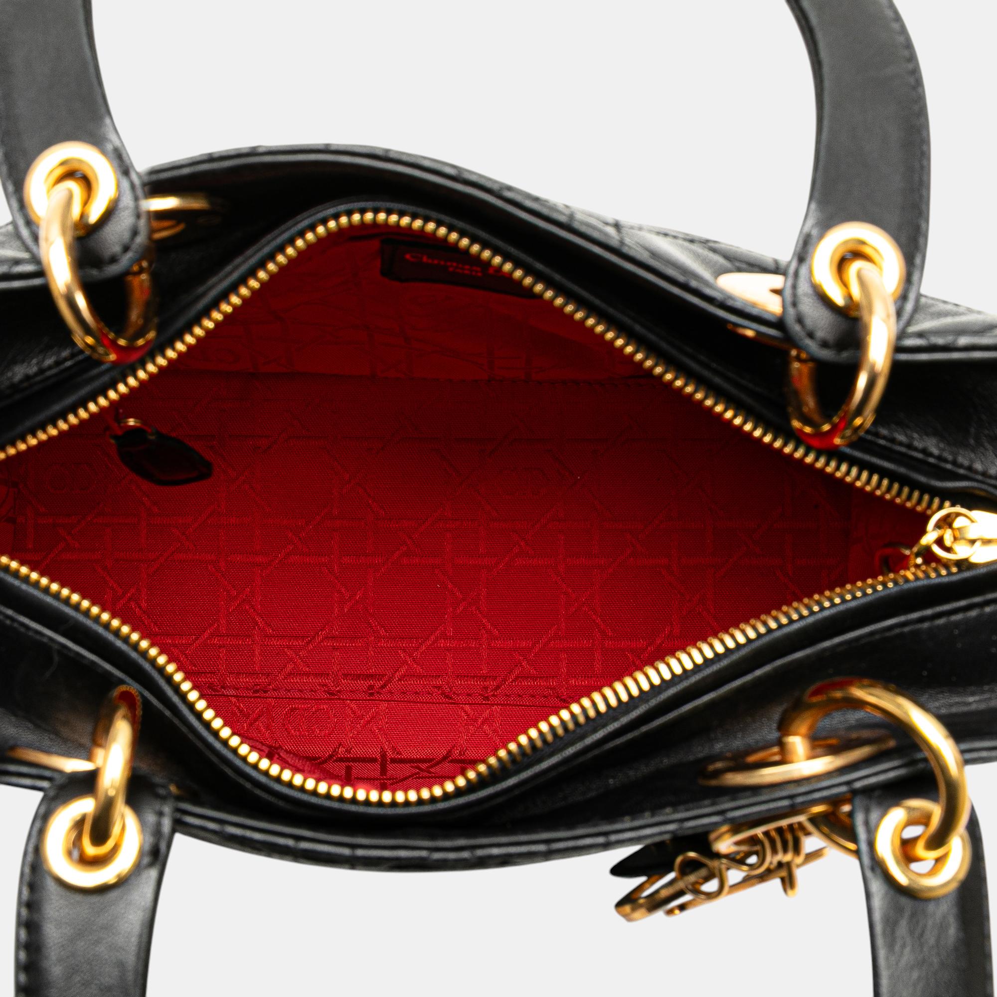 Dior Black Medium Lambskin Cannage Lady Dior 