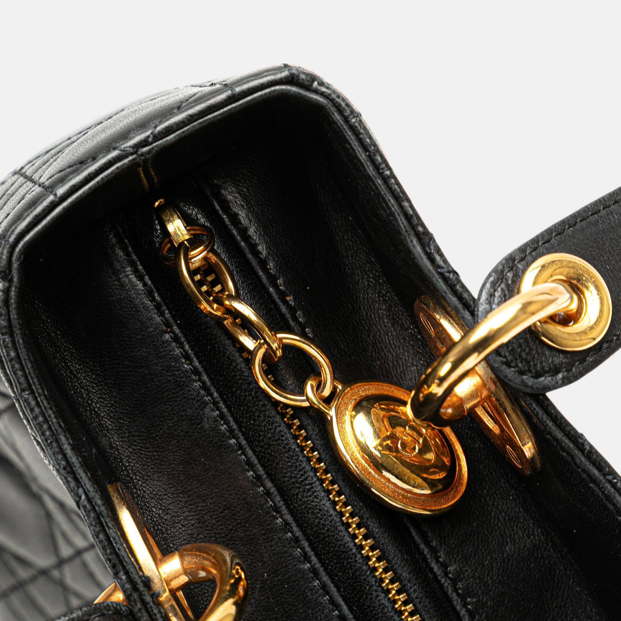 Dior Black Medium Lambskin Cannage Lady Dior 