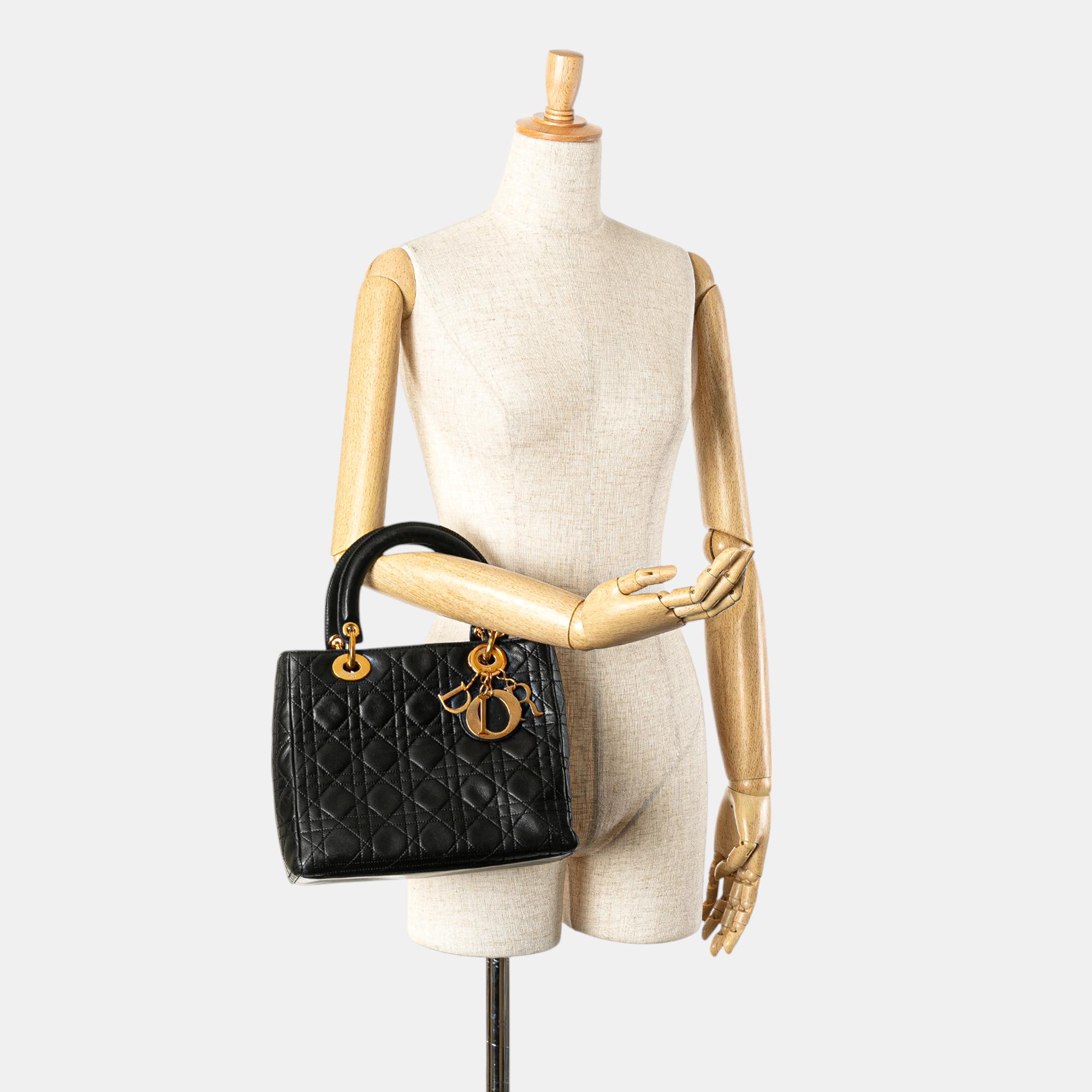 Dior Black Medium Lambskin Cannage Lady Dior 