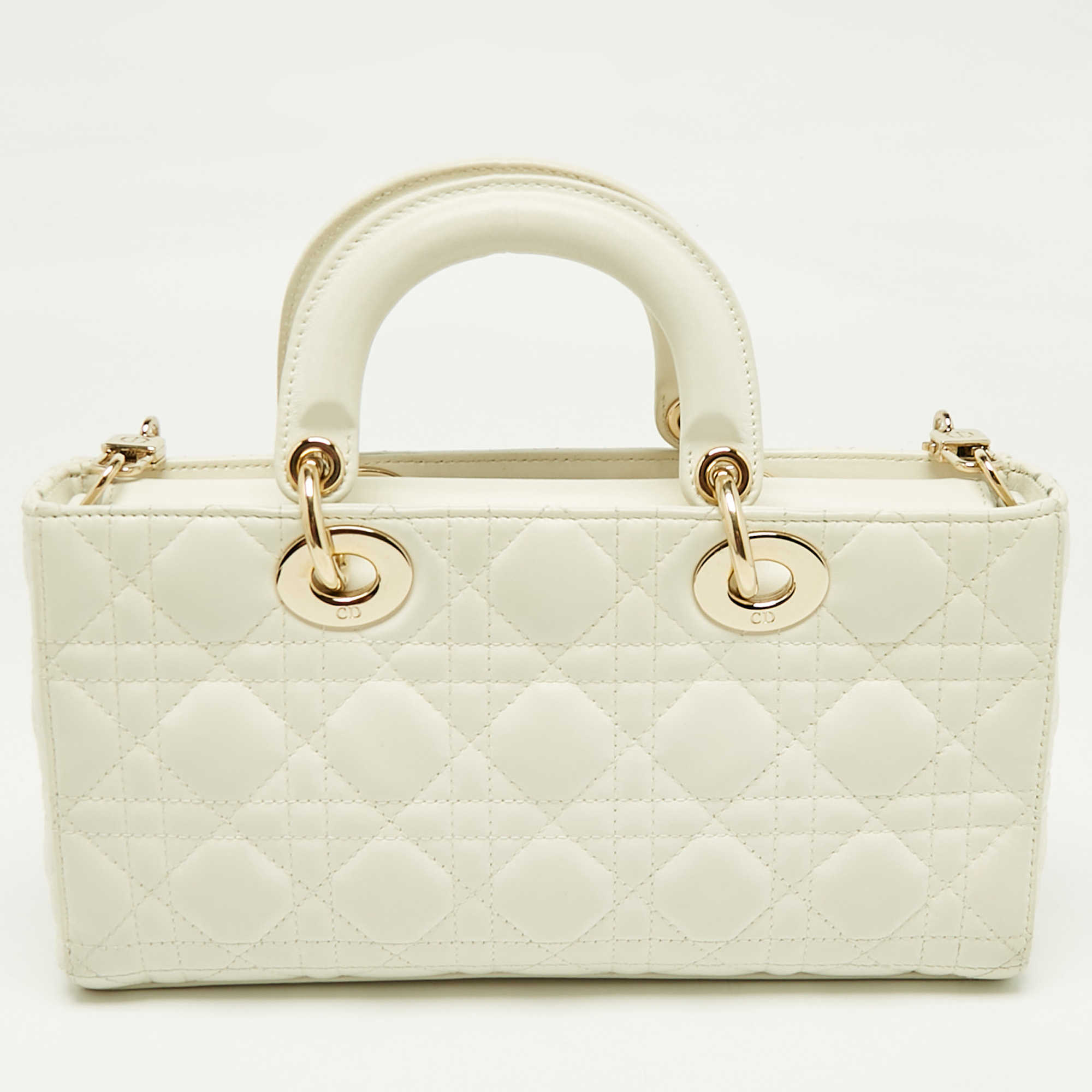 Dior White Cannage Leather Medium Lady D-Joy Tote 