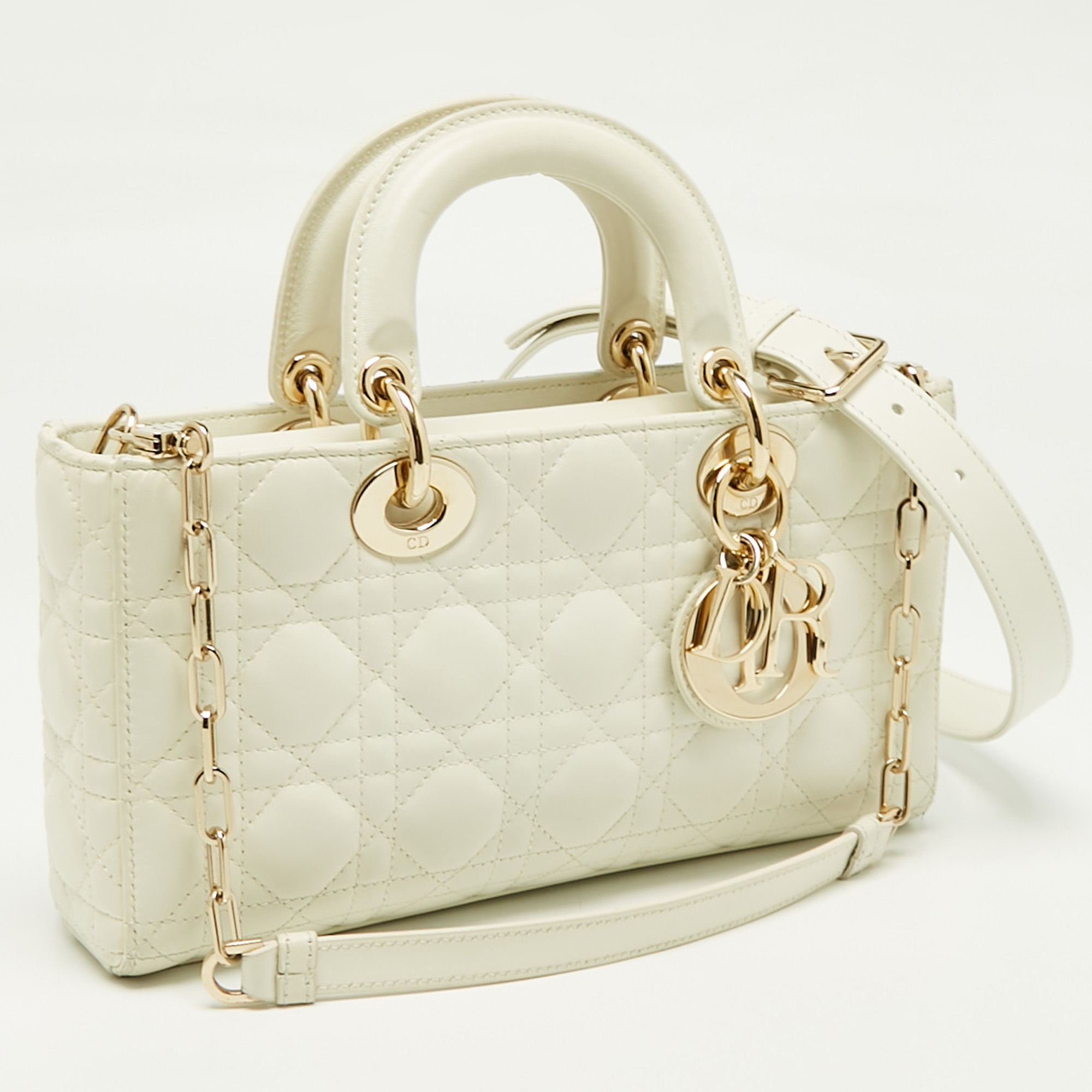 Dior White Cannage Leather Medium Lady D-Joy Tote 