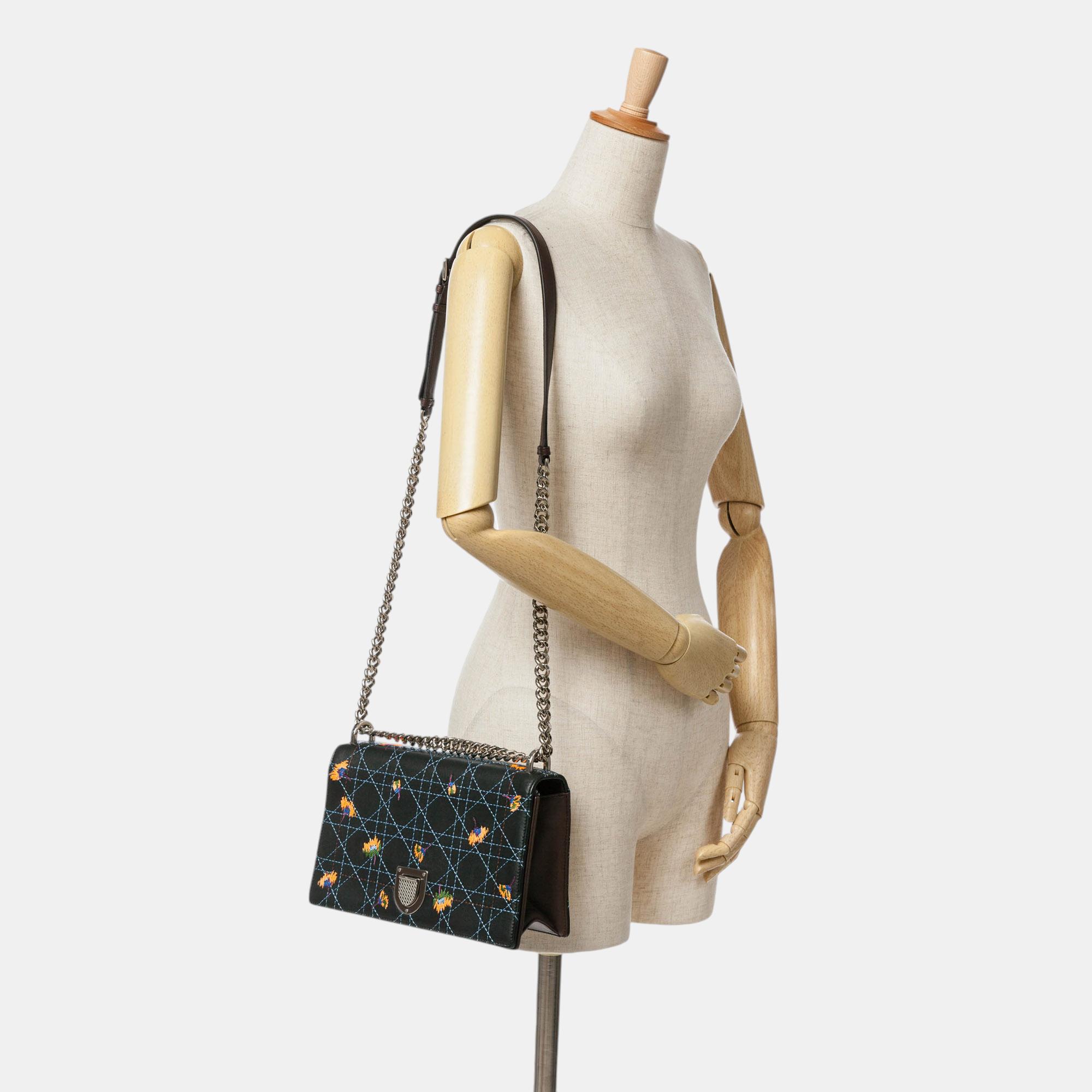 Dior Black Medium Embroidered Calfskin Diorama Flap Bag 