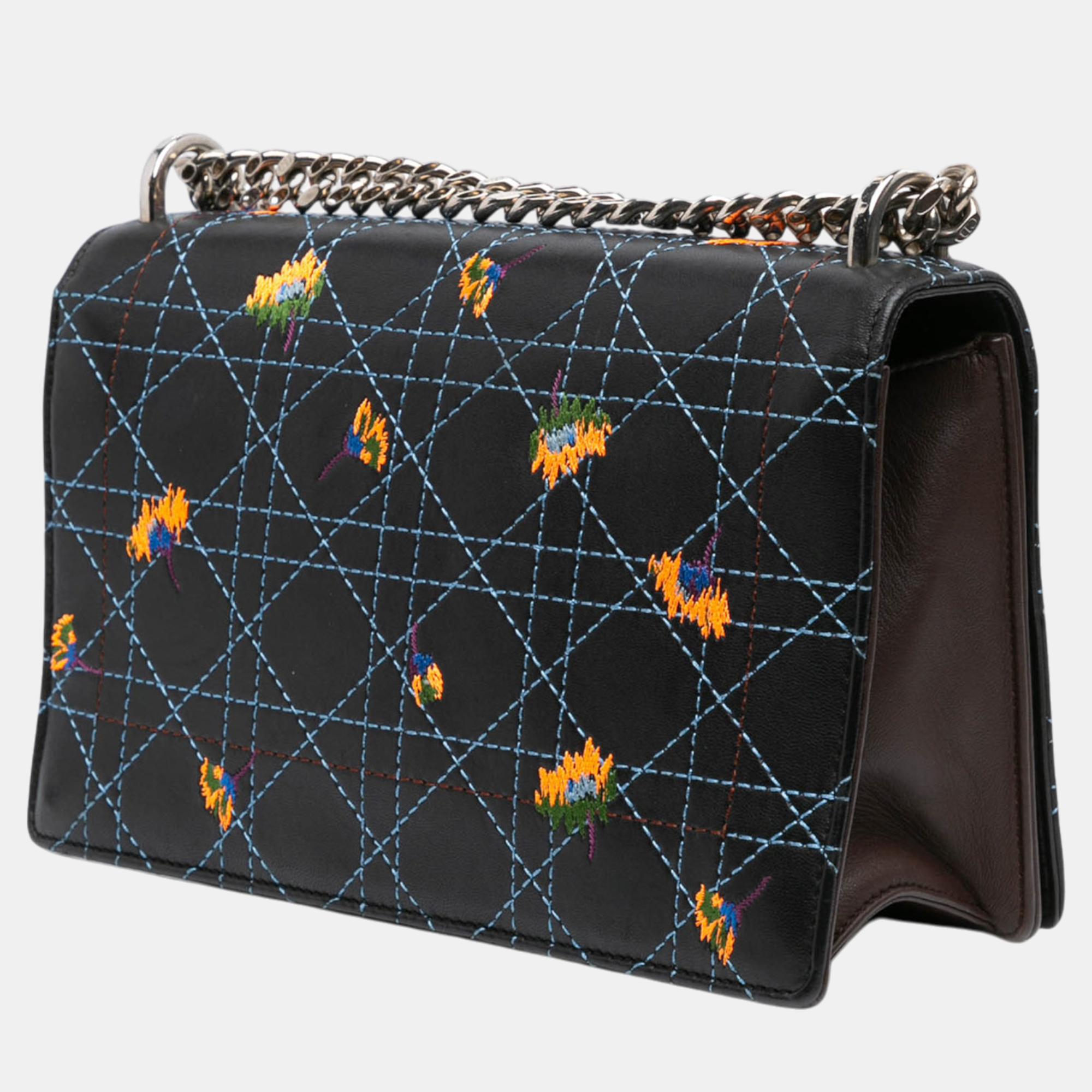 Dior Black Medium Embroidered Calfskin Diorama Flap Bag 