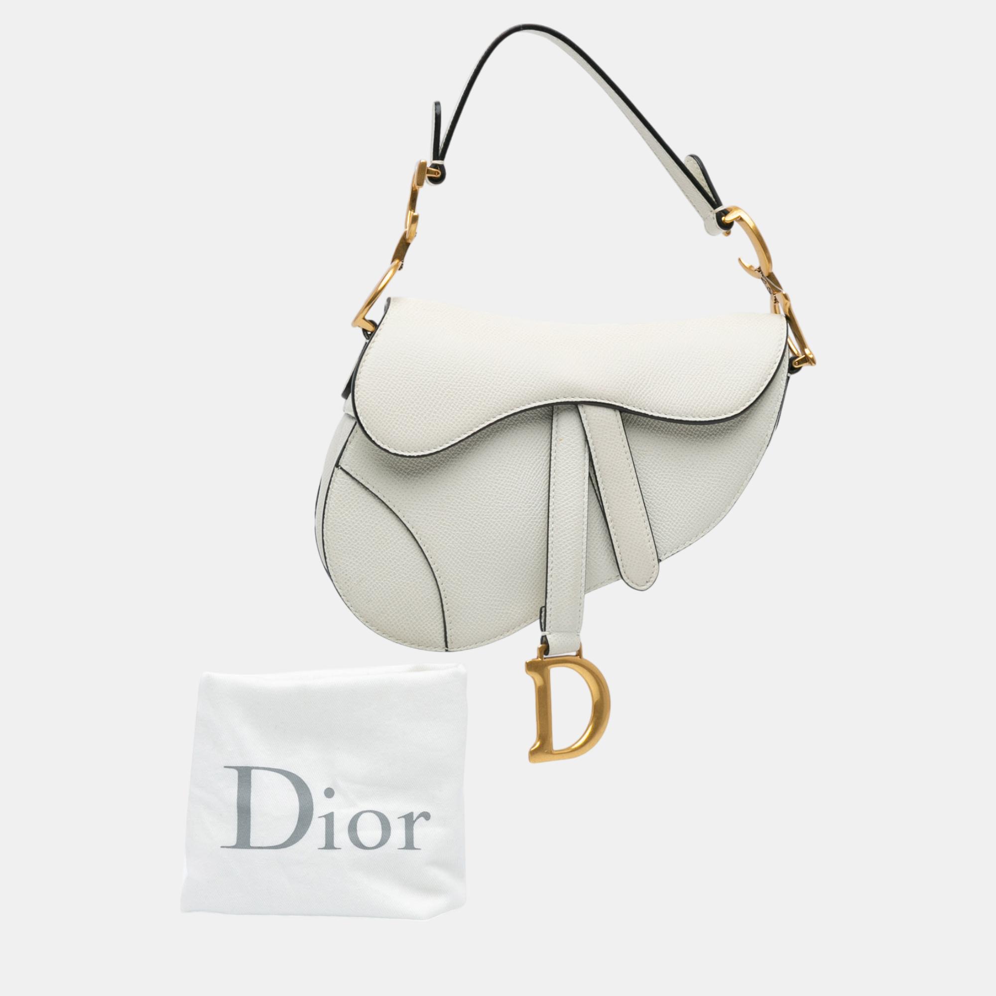 Dior White Mini Leather Saddle Bag 