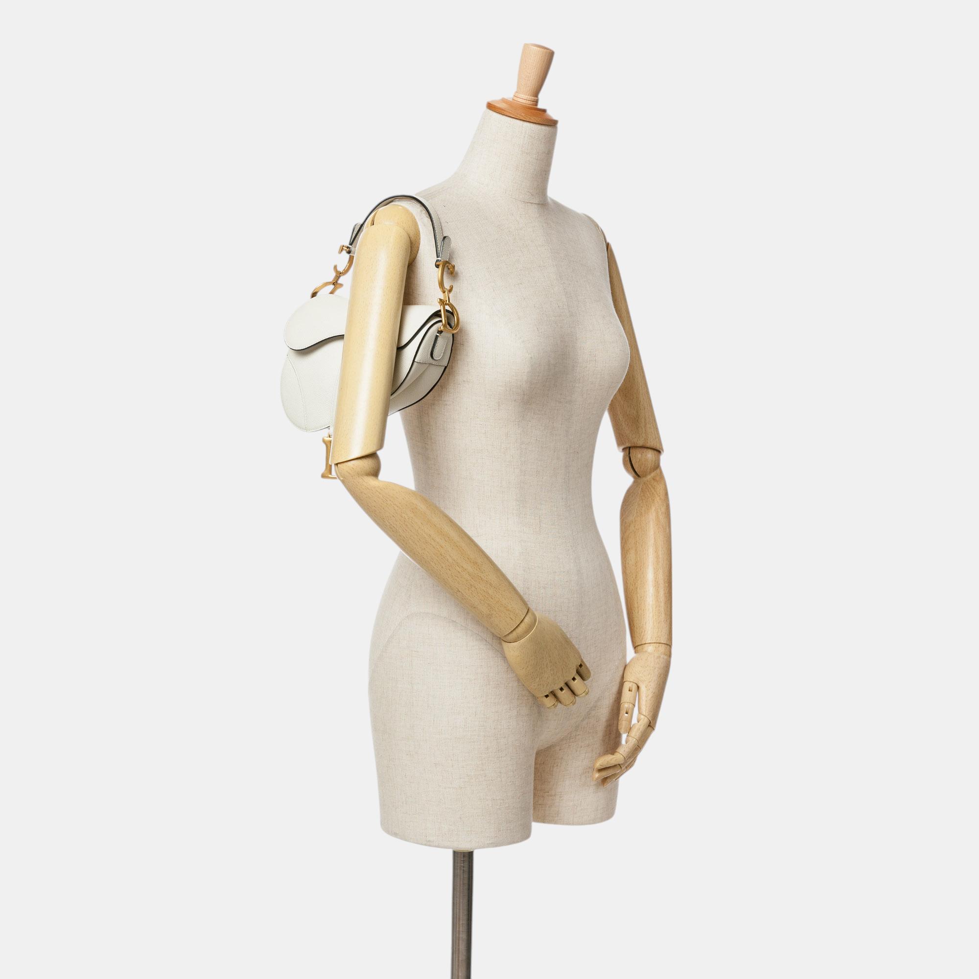 Dior White Mini Leather Saddle Bag 