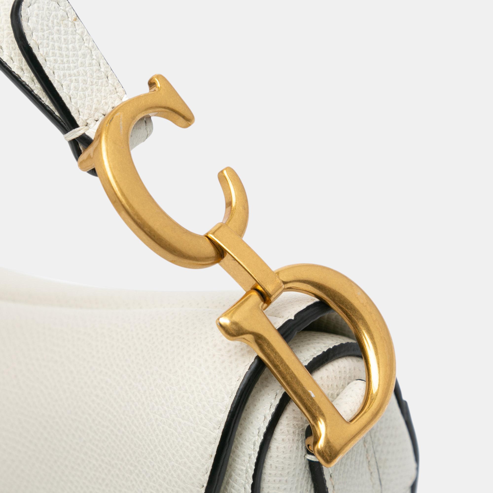 Dior White Mini Leather Saddle Bag 