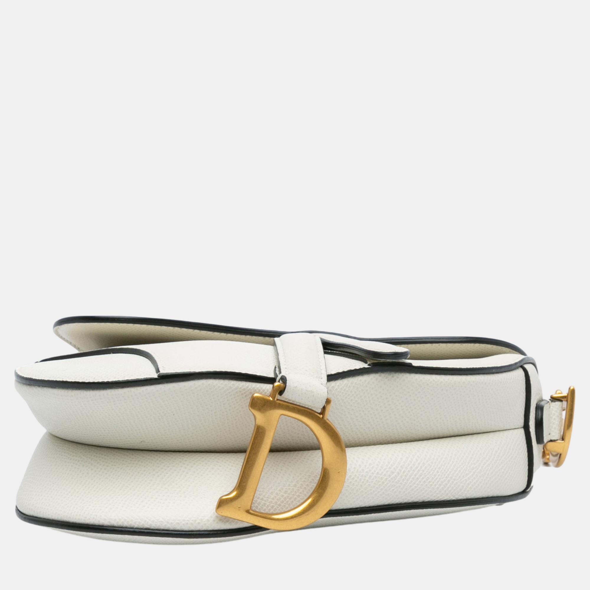 Dior White Mini Leather Saddle Bag 