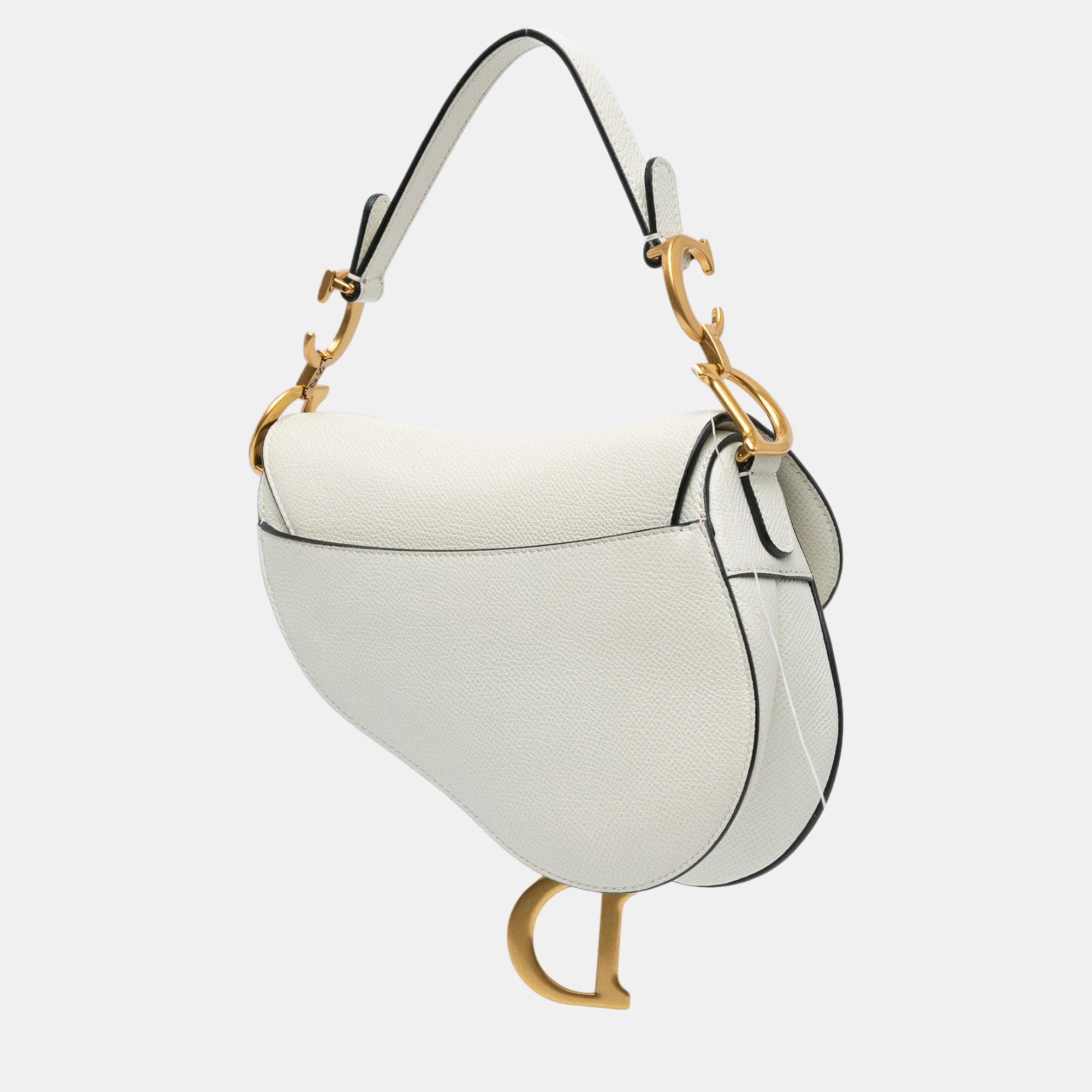 Dior White Mini Leather Saddle Bag 