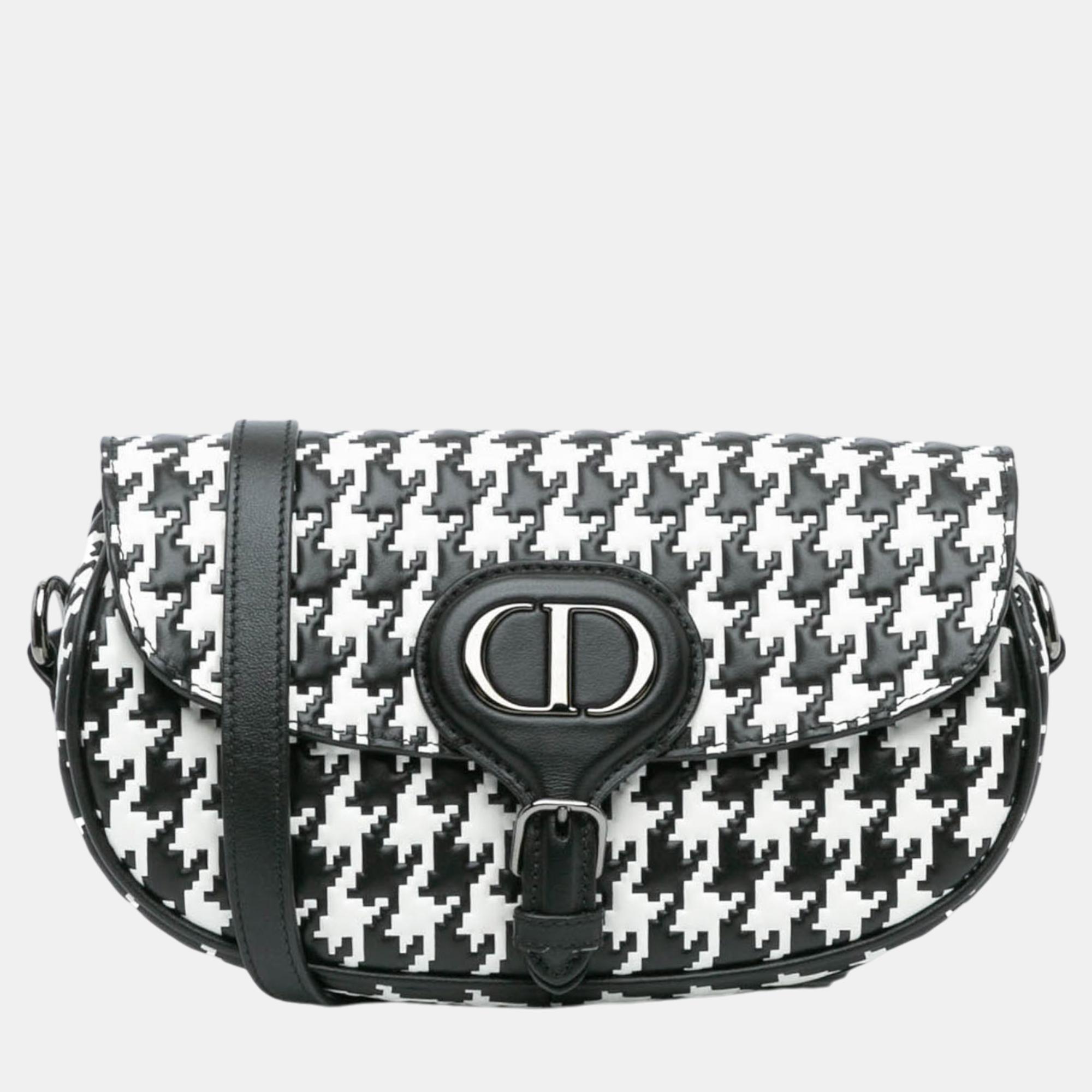 

Dior Black White Embossed Calfskin Houndstooth Bobby East West Crossbody Bag