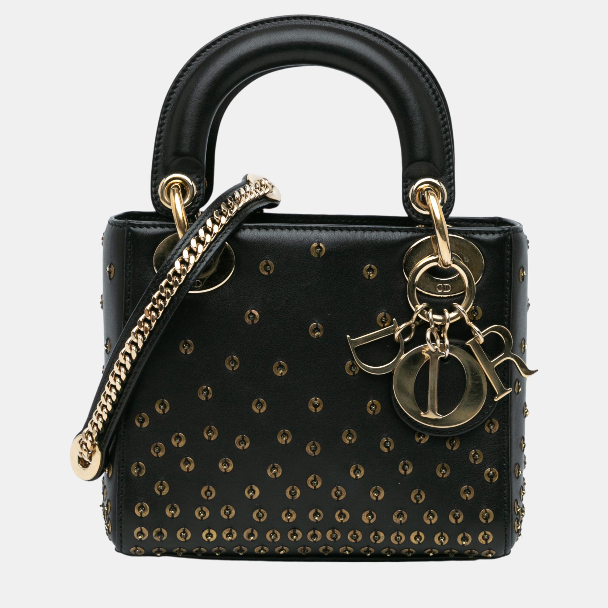 

Dior Black Mini Calfskin Embellished Lady Dior Tote