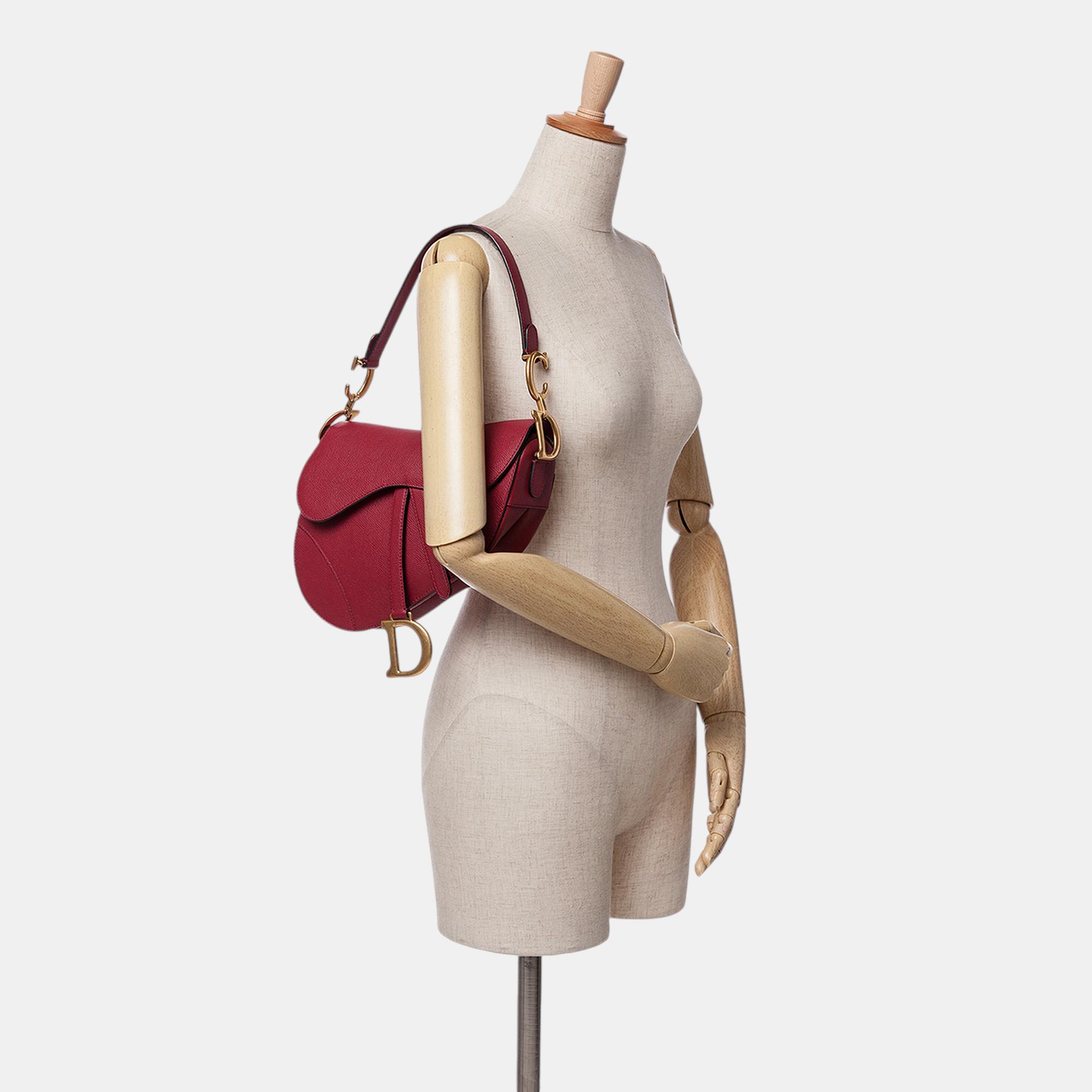 Dior Red Grained Calfskin Saddle Bag 