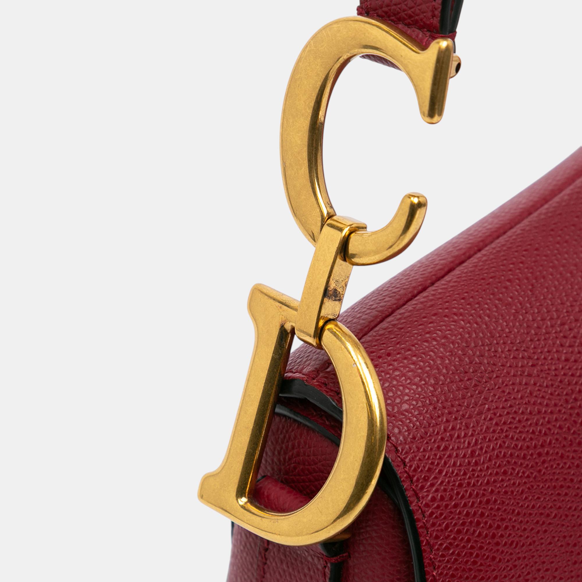 Dior Red Grained Calfskin Saddle Bag 