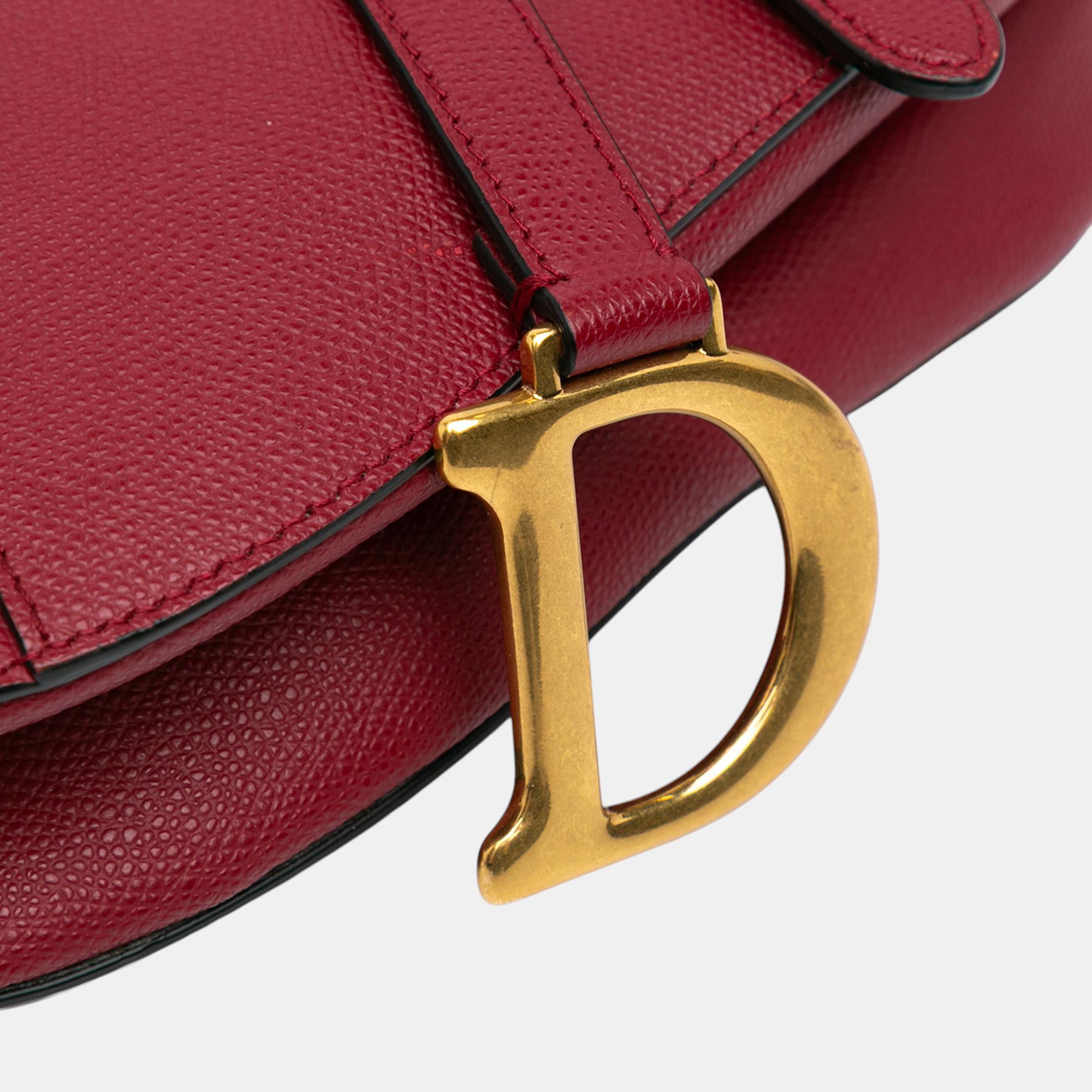 Dior Red Grained Calfskin Saddle Bag 