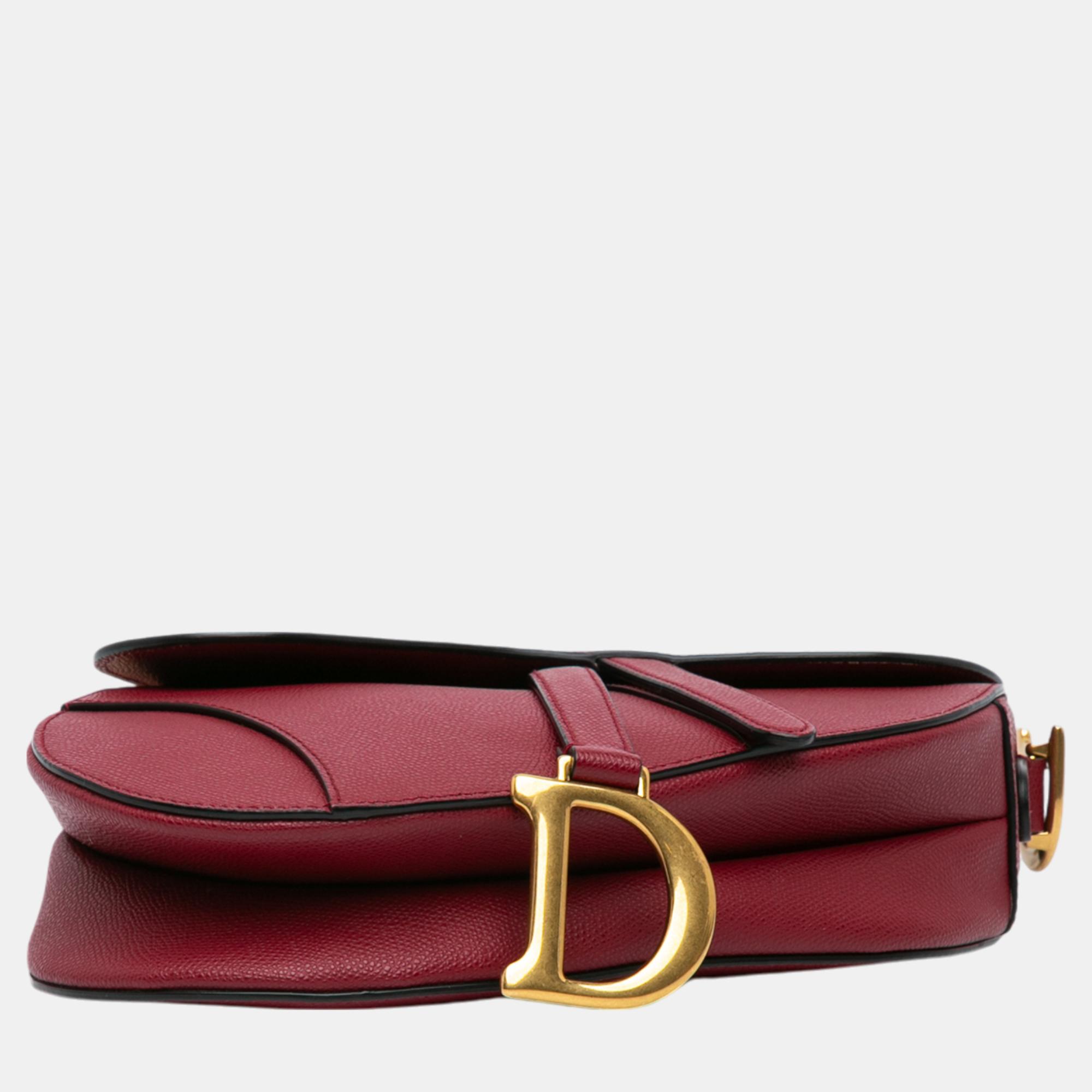 Dior Red Grained Calfskin Saddle Bag 