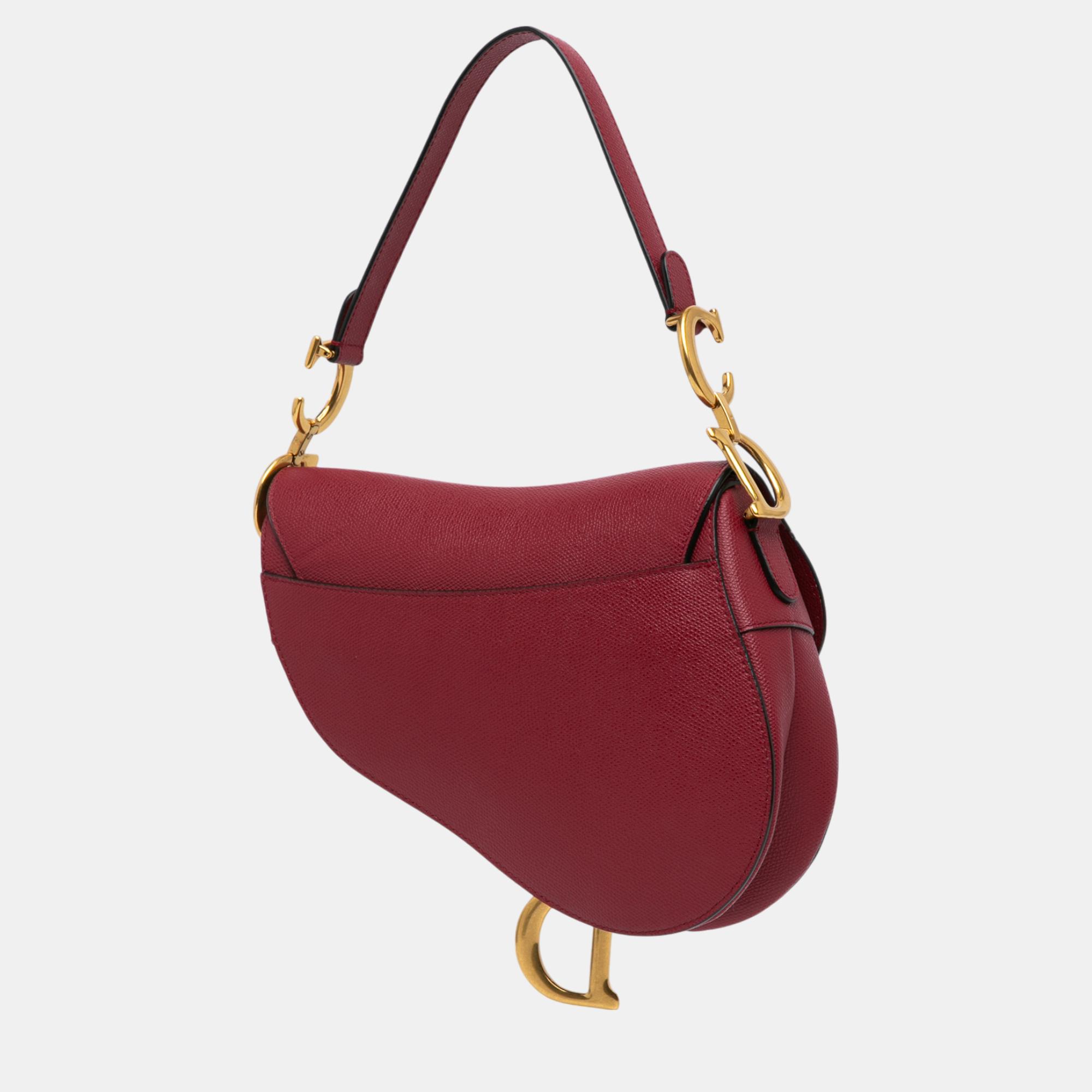 Dior Red Grained Calfskin Saddle Bag 