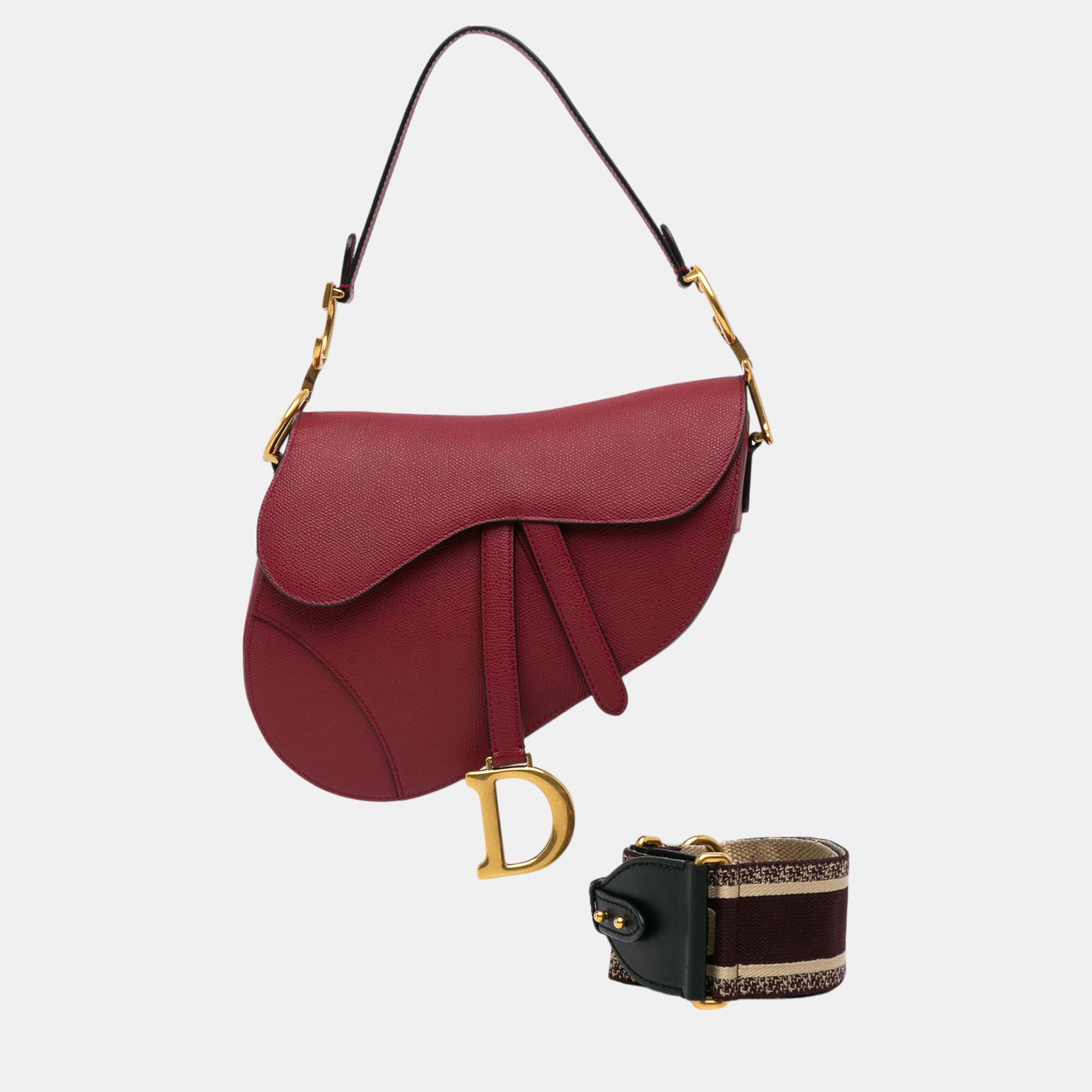 Dior Red Grained Calfskin Saddle Bag 