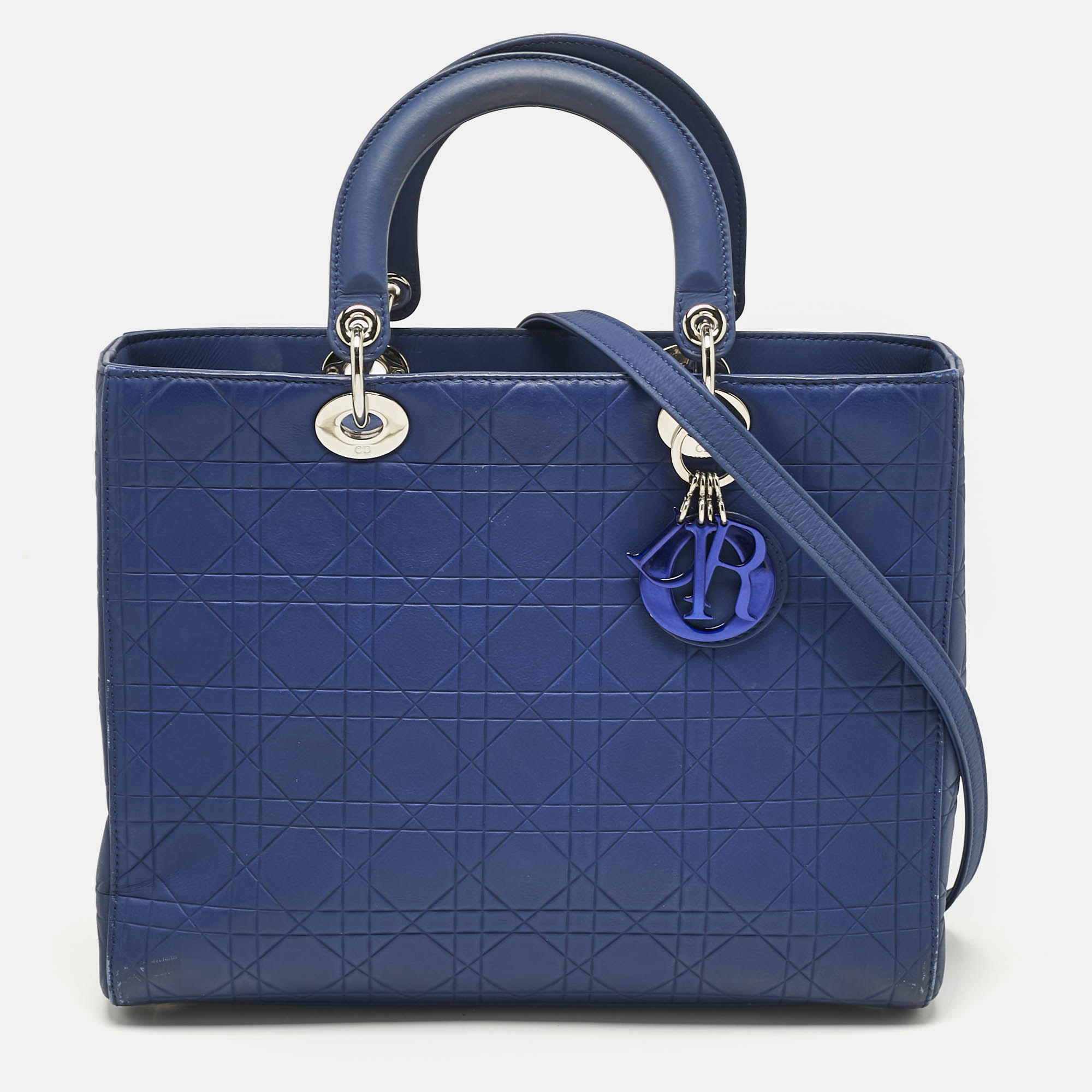 

Dior Blue Cannage Embossed Leather  Lady Dior Tote