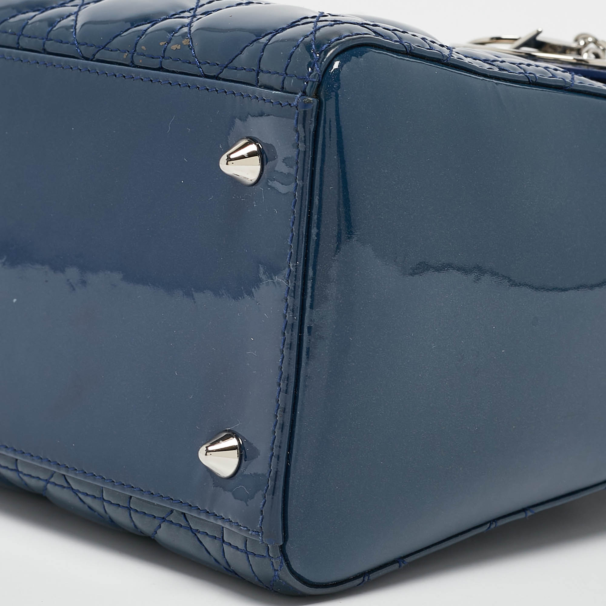 Dior Blue Cannage Patent Leather Medium Lady Dior Tote 