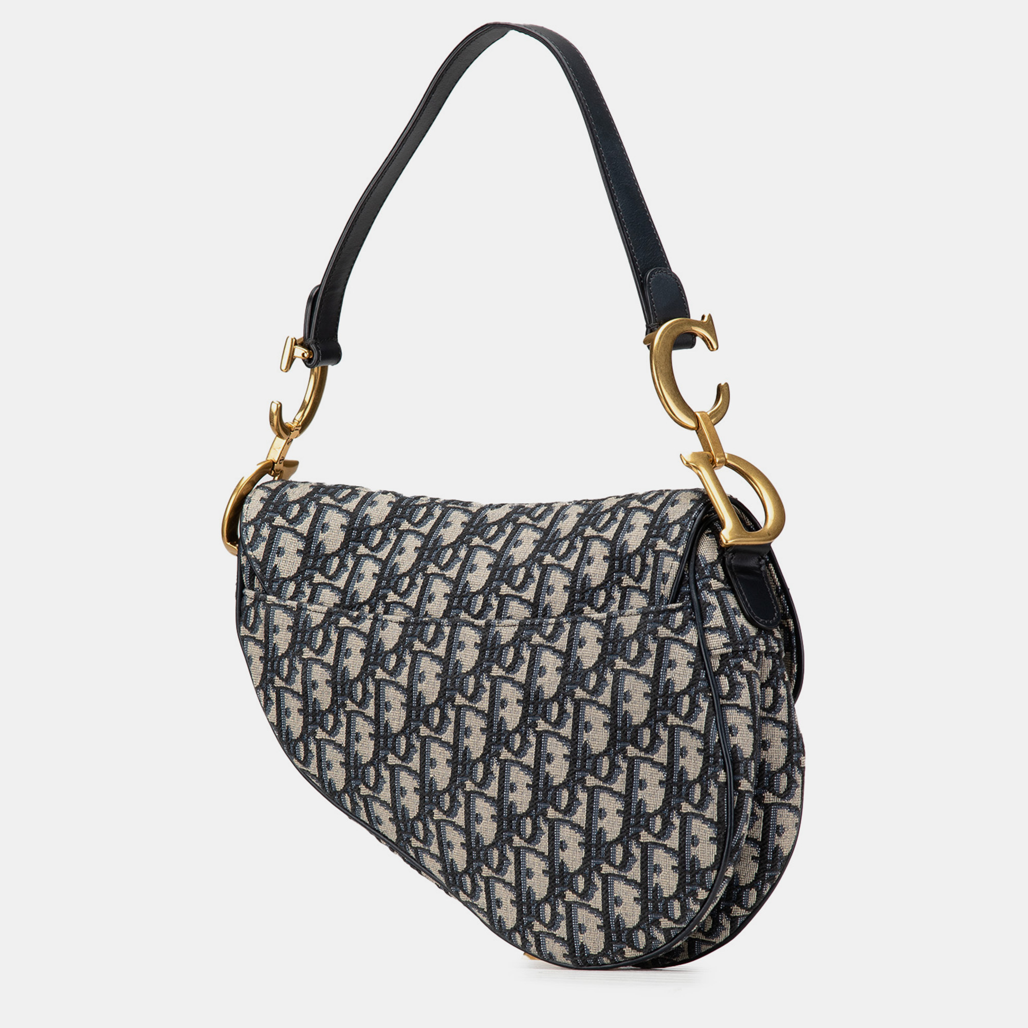 Dior Navy Blue Oblique Canvas Saddle Bag 