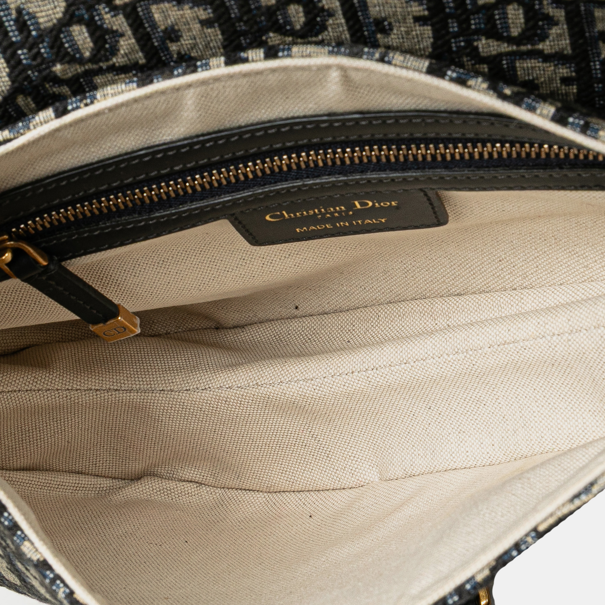 Dior Navy Blue Oblique Canvas Saddle Bag 
