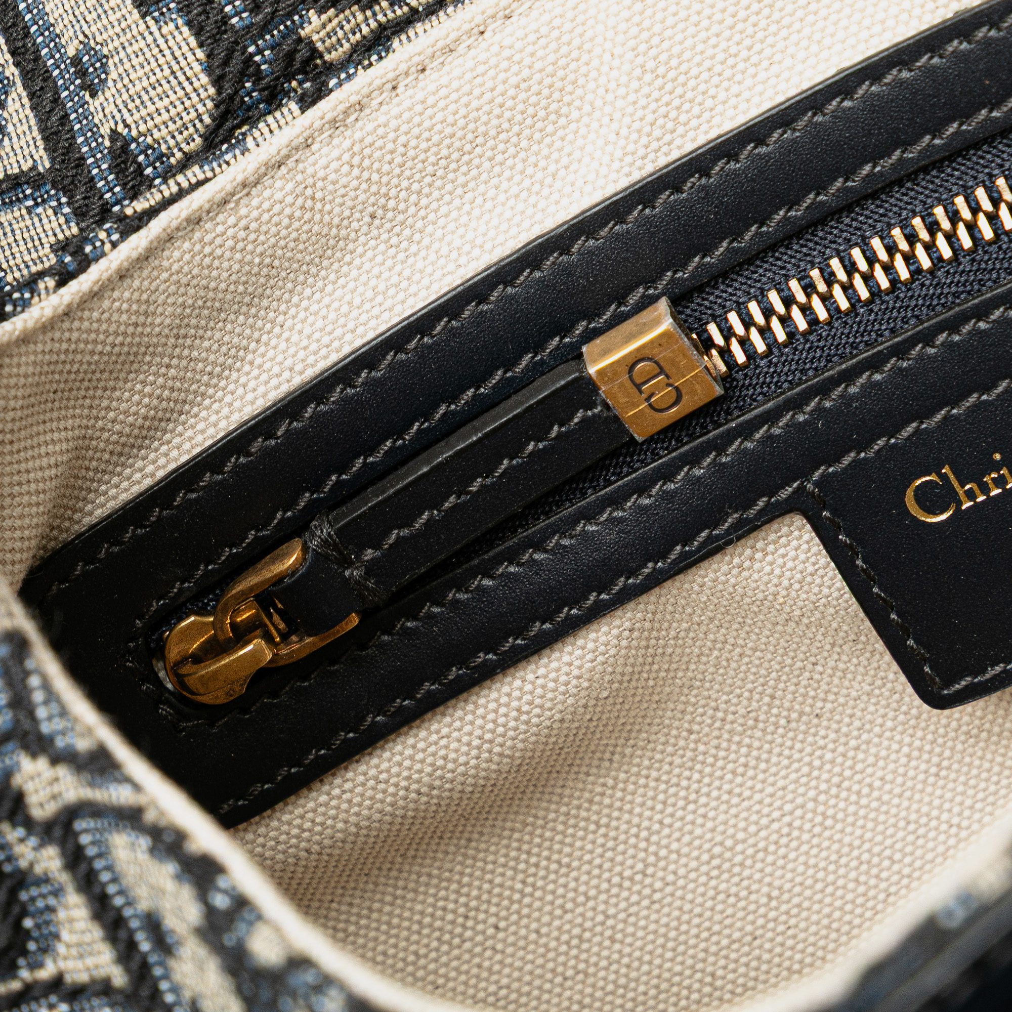 Dior Navy Blue Oblique Canvas Saddle Bag 