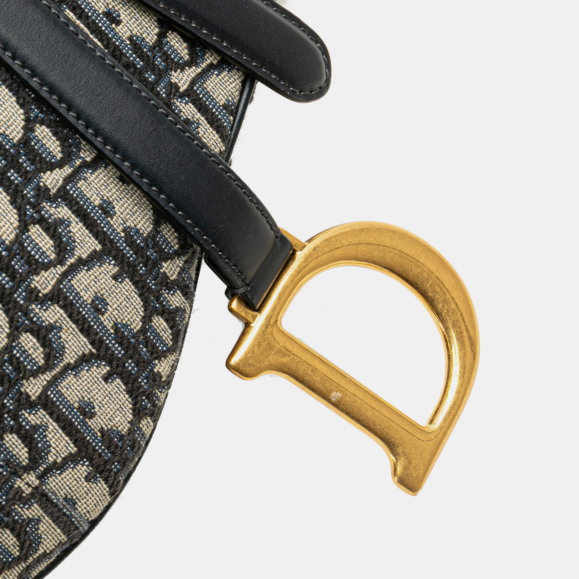 Dior Navy Blue Oblique Canvas Saddle Bag 