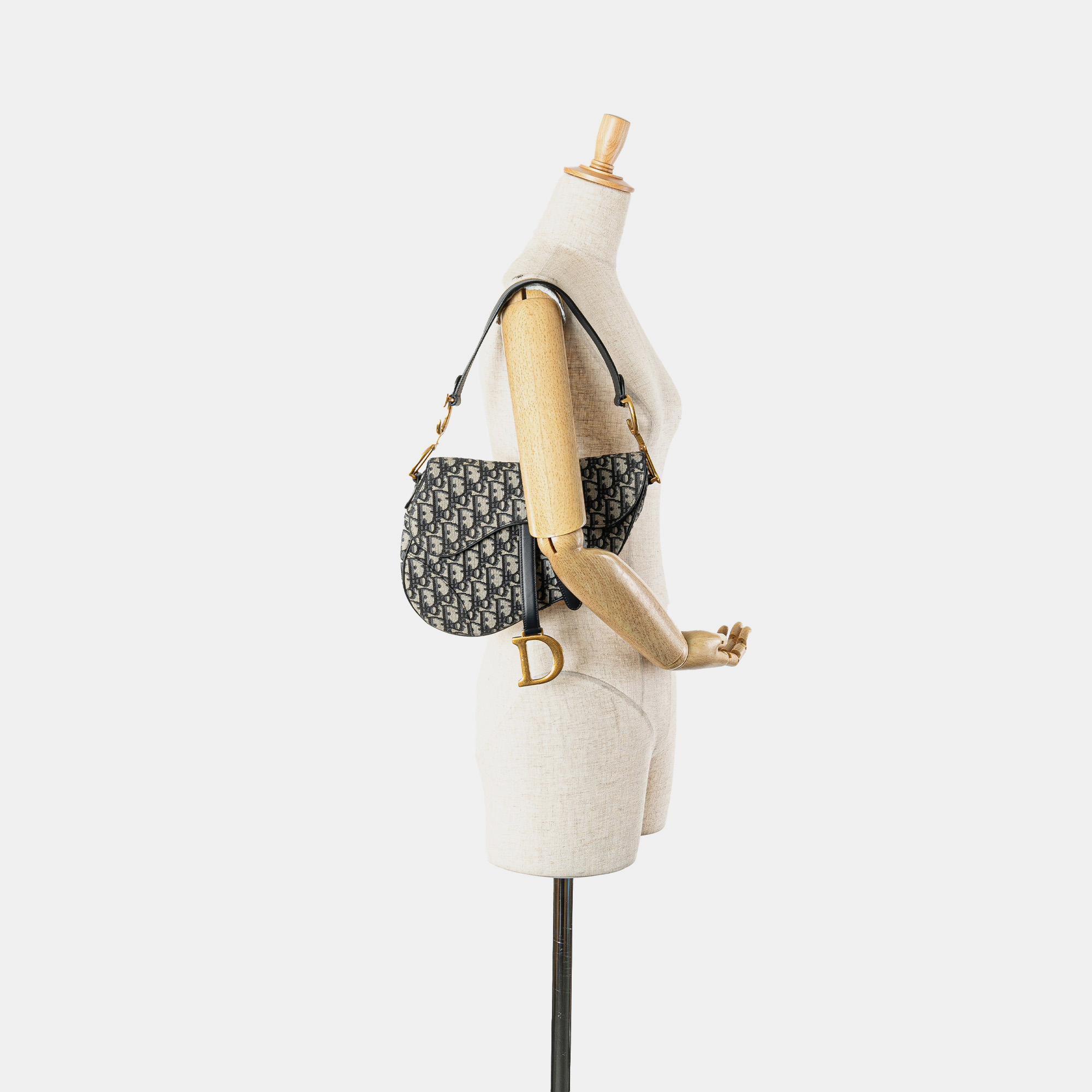Dior Navy Blue Oblique Canvas Saddle Bag 