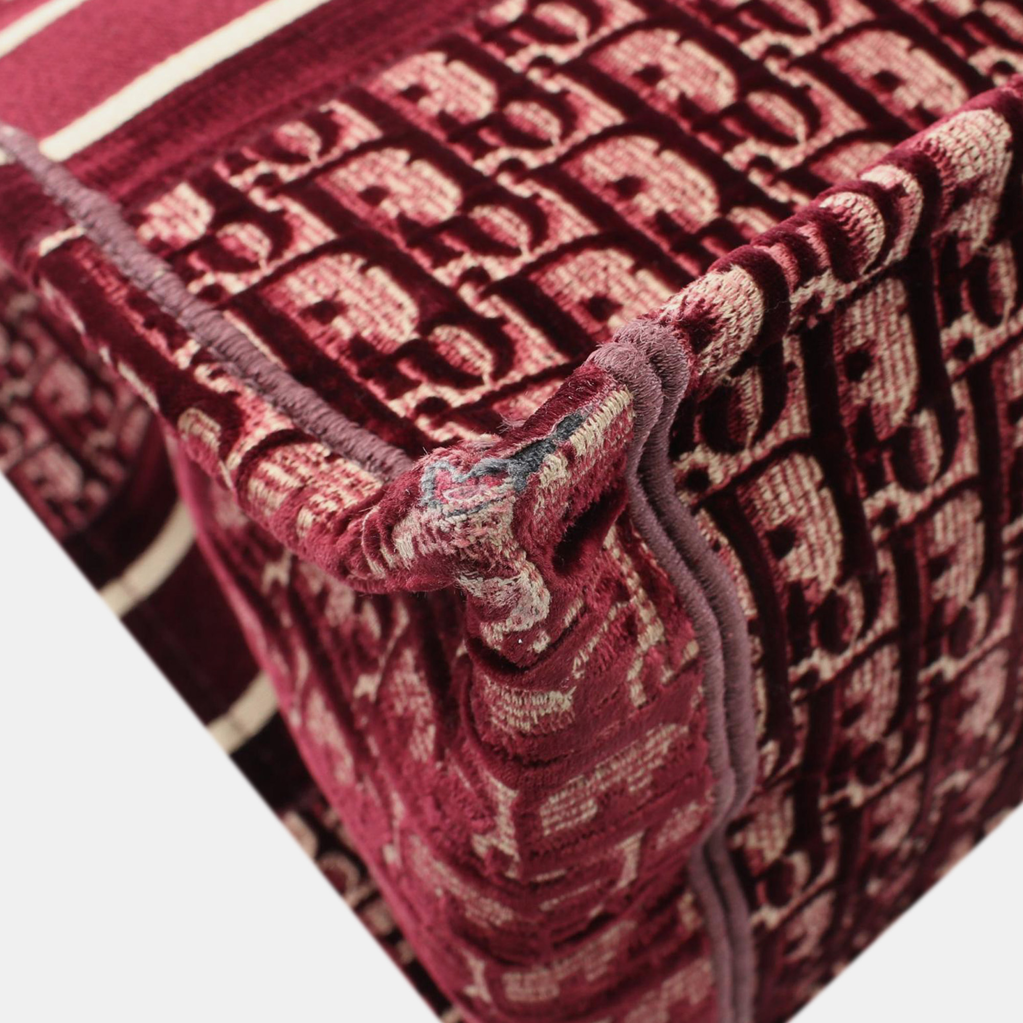 Dior Red Medium Oblique Embroidered Velvet Book Tote 